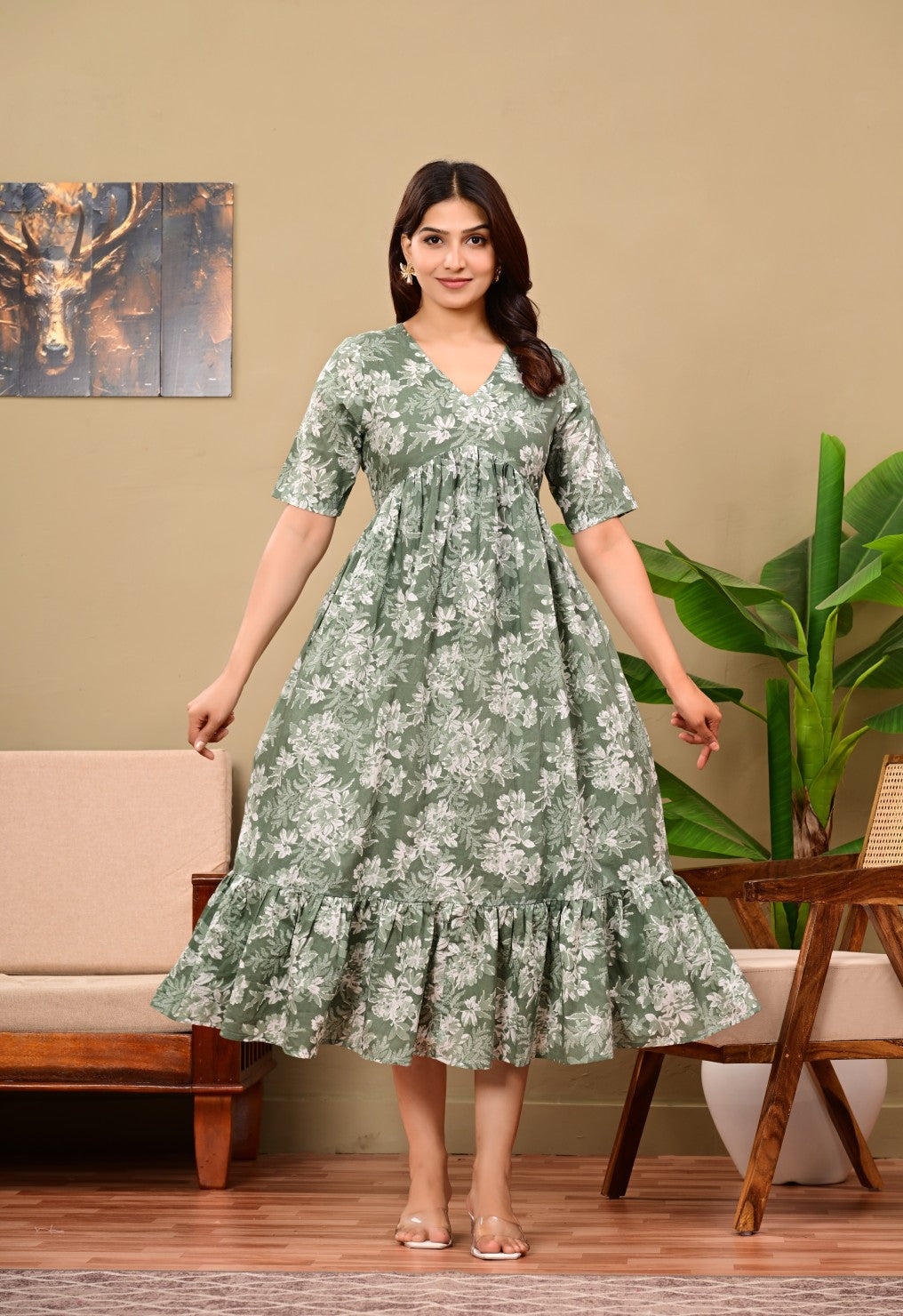 Nama’s Women Floral Printed Flared Midi Dress