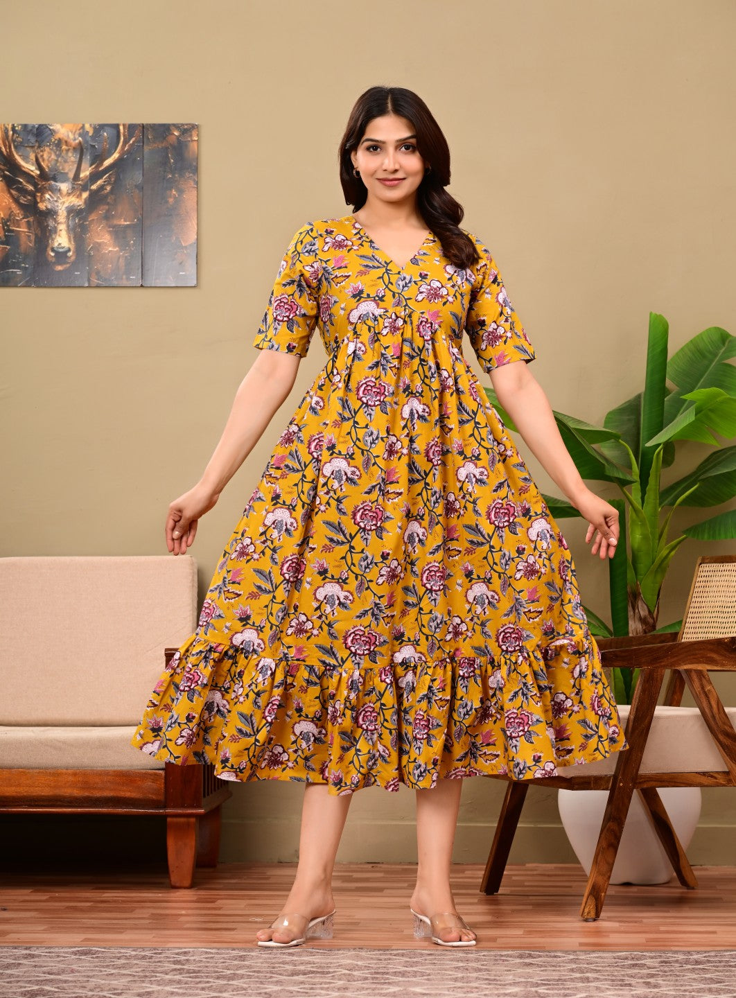 Nama’s Women Floral Printed Flared Midi Dress