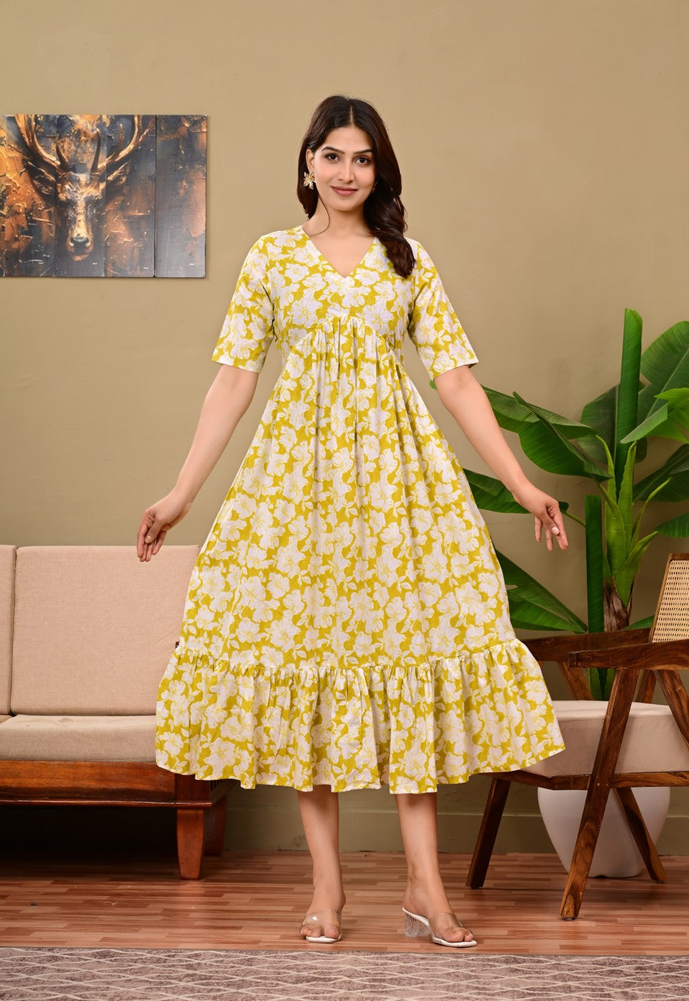 Nama’s Women Floral Printed Flared Midi Dress