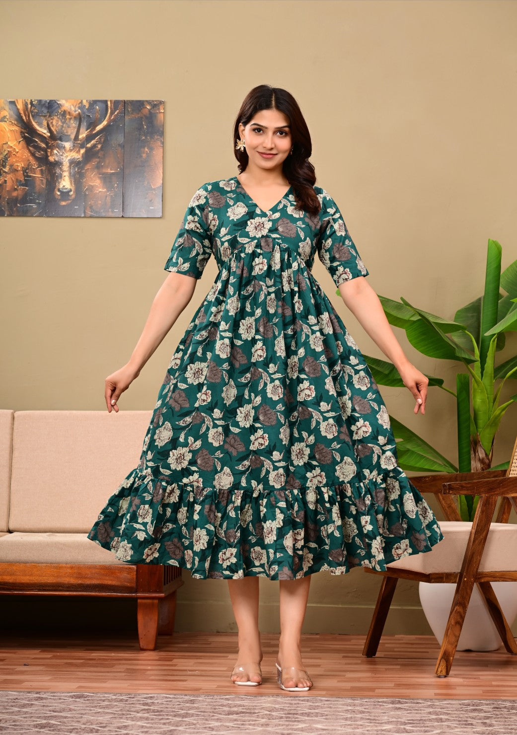 Nama’s Women Floral Printed Flared Midi Dress
