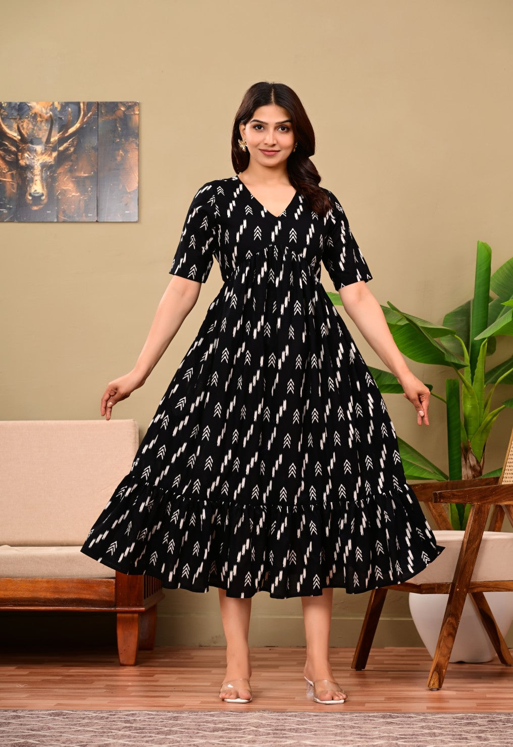 Nama’s Women Floral Printed Flared Midi Dress