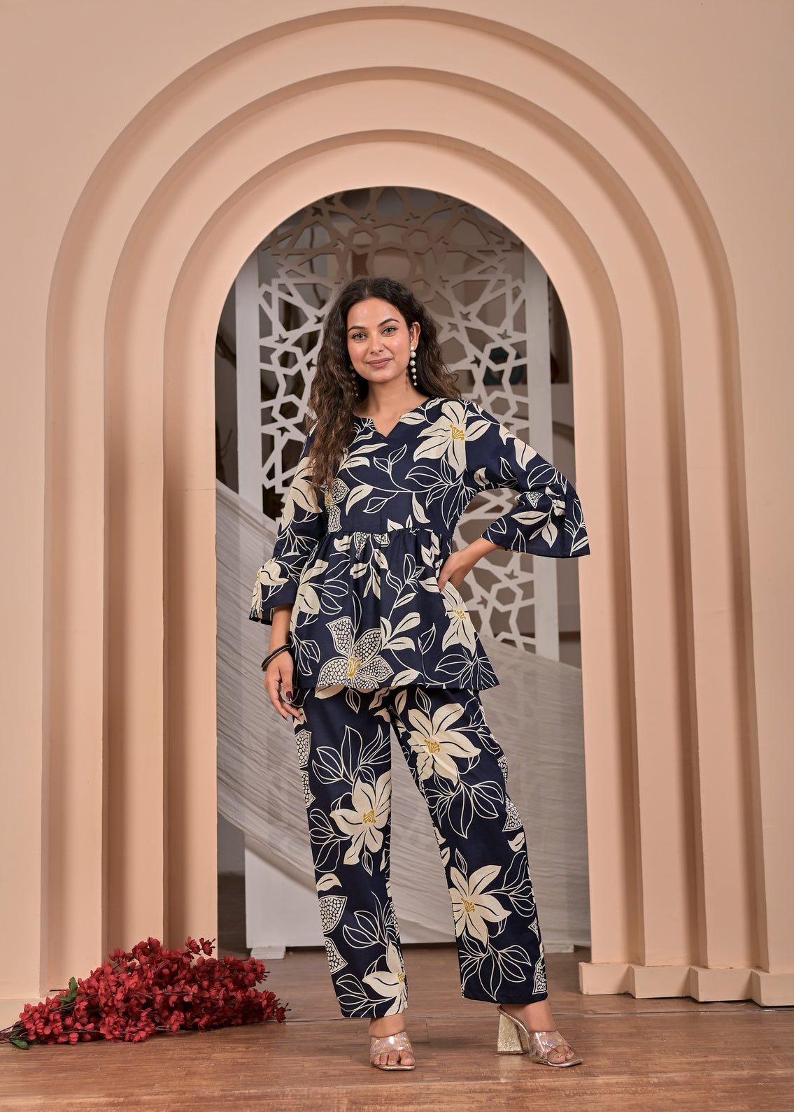 Nama’s Jaipur Women’s Navy Blue Floral Co-Ord Set