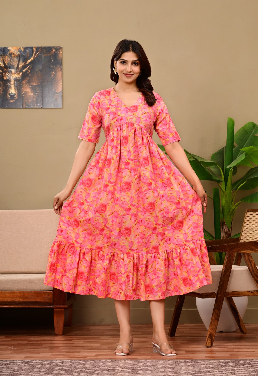 Nama’s Women Floral Printed Flared Midi Dress