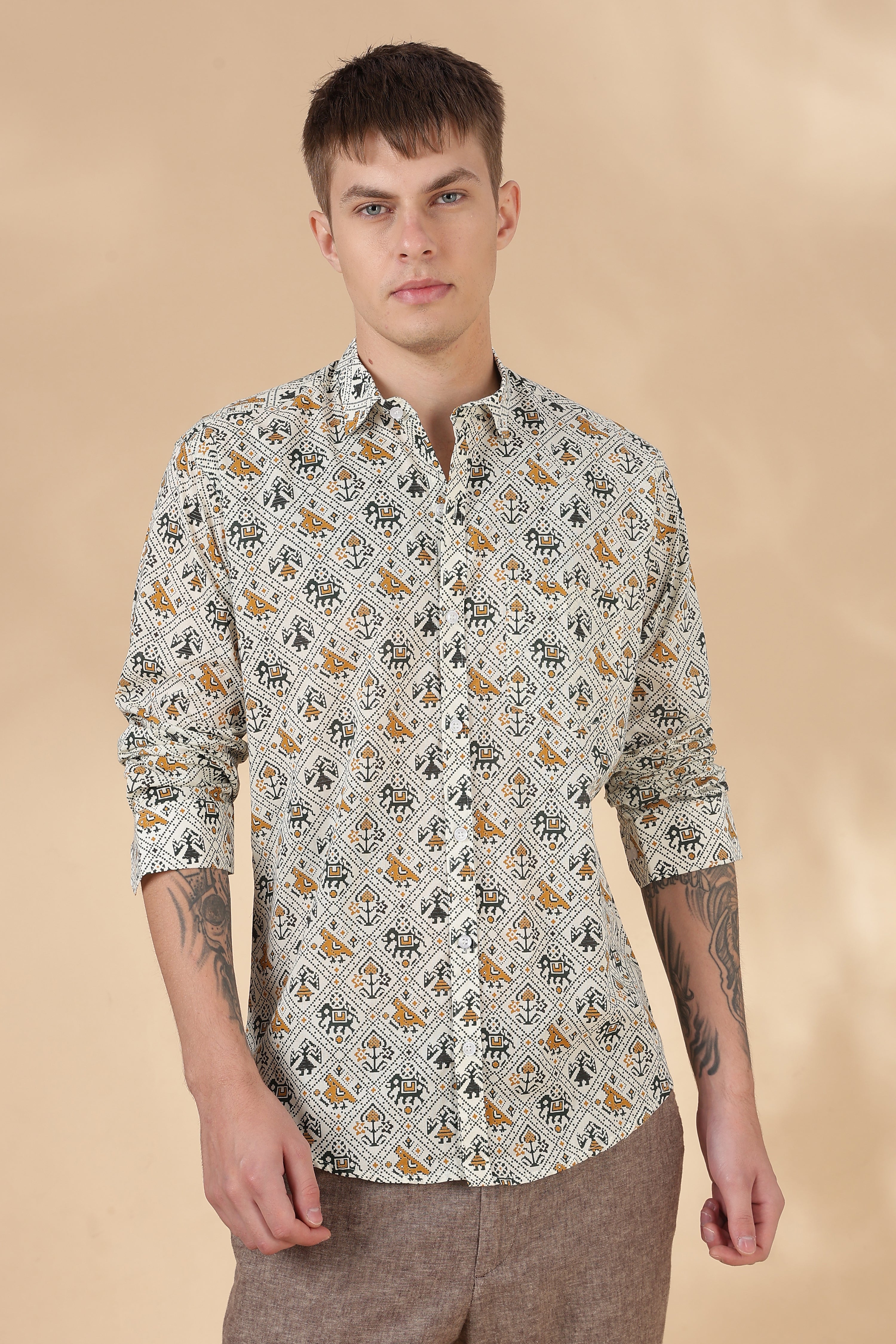 Nama’s Men Full Sleeve Printed Cotton Shirt