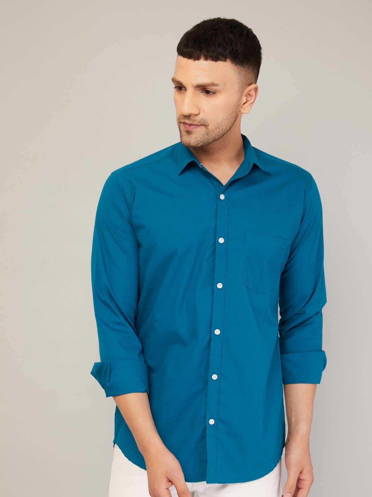 Louis Monarch Men Regular Fit Solid Spread  Collar Casual Airforce Color Shirt