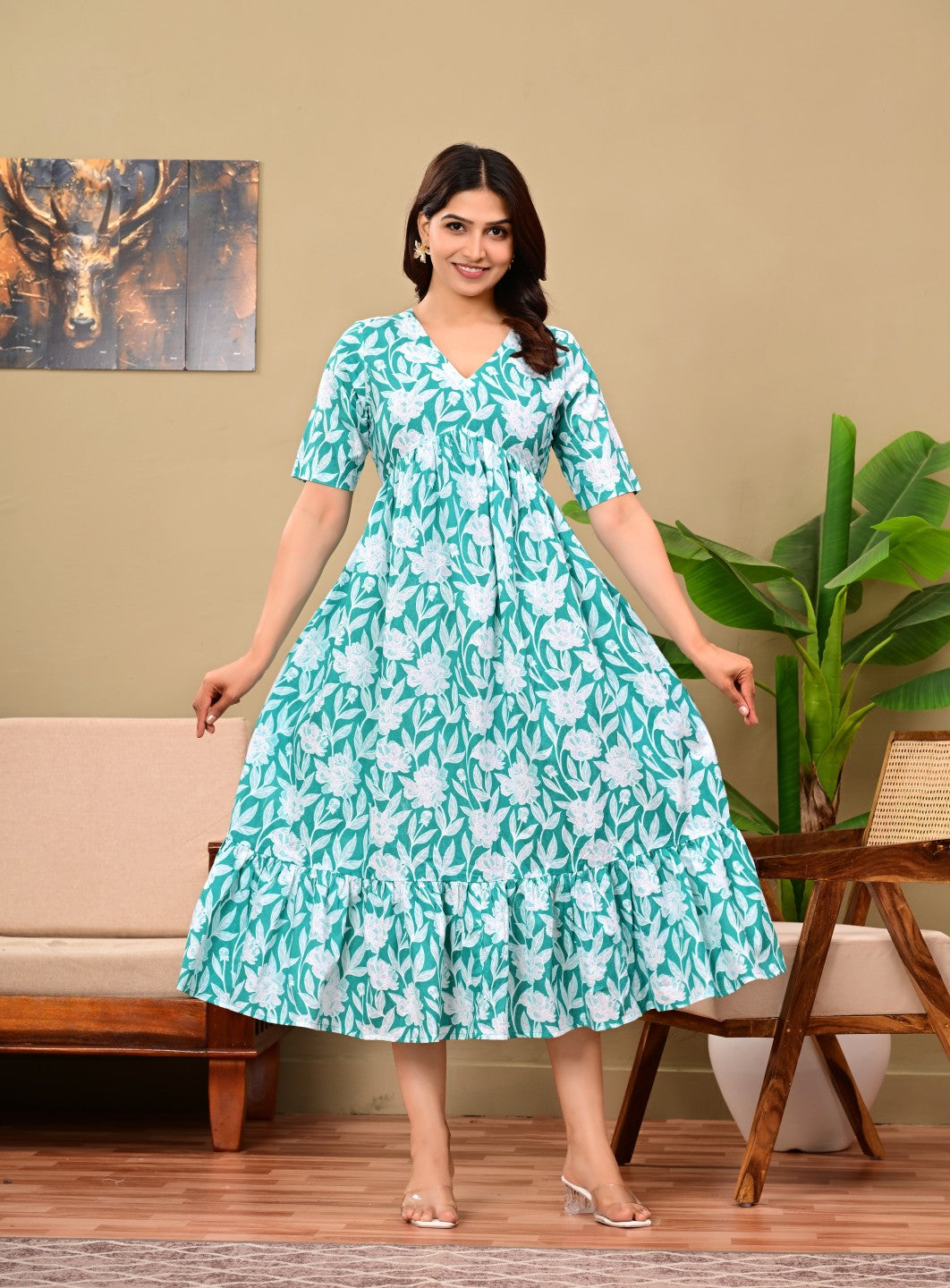 Nama’s Women Floral Printed Flared Midi Dress