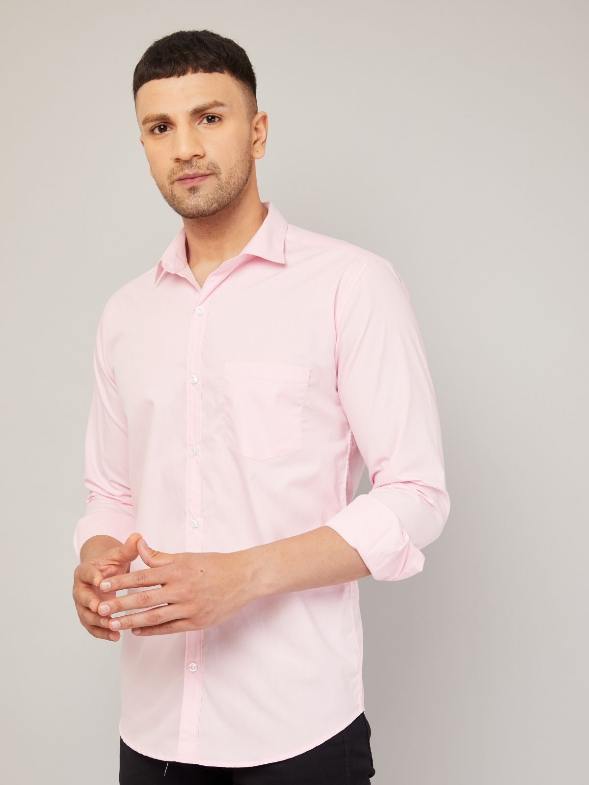 Louis Monarch Men Regular Fit Solid Spread  Collar Casual Pink Color Shirt