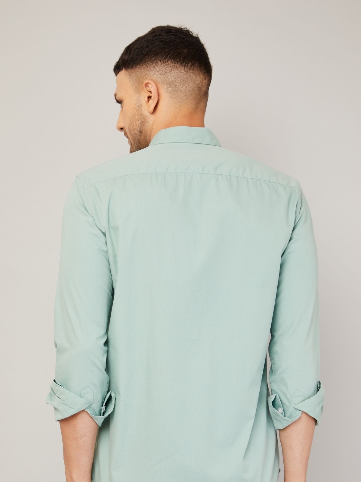 Louis Monarch Men Regular Fit Solid Spread  Collar Casual Pista Color Shirt