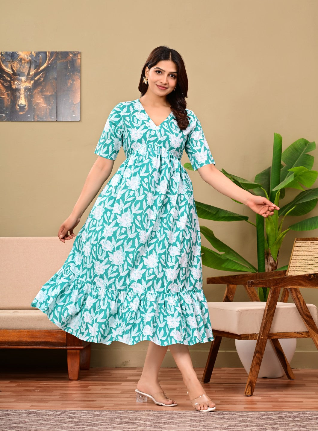 Nama’s Women Floral Printed Flared Midi Dress