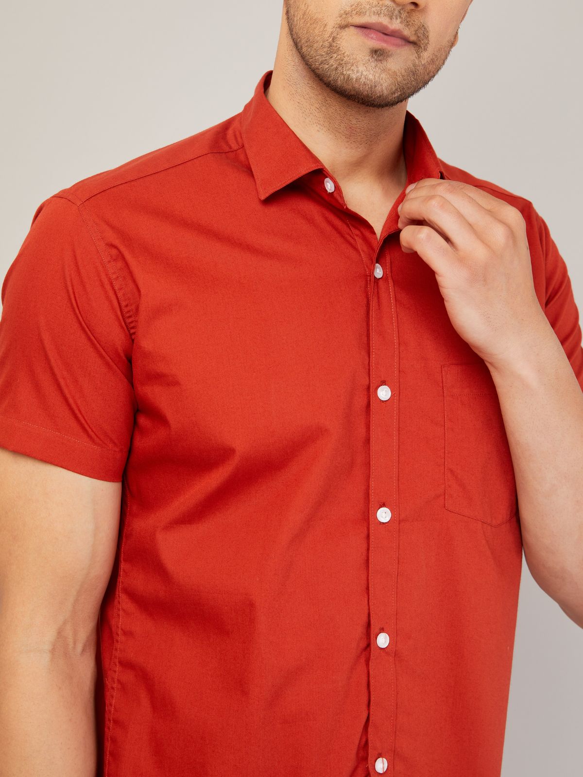 Louis Monarch's Men Regular Fit Solid Orange Spread Collar Casual Half Shirt