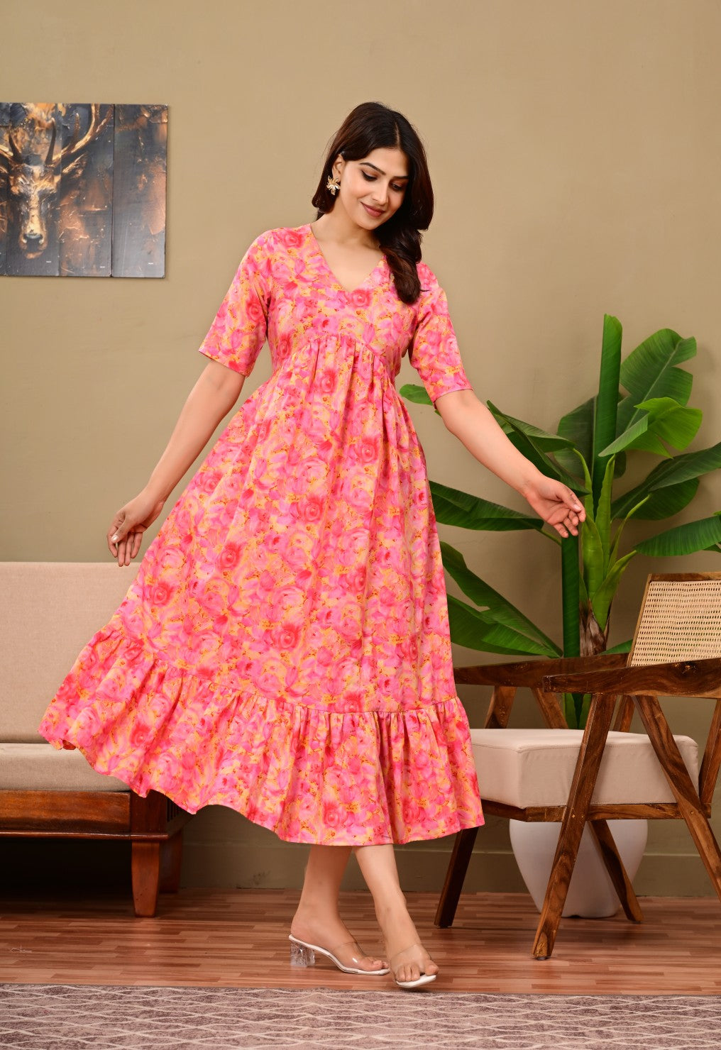 Nama’s Women Floral Printed Flared Midi Dress