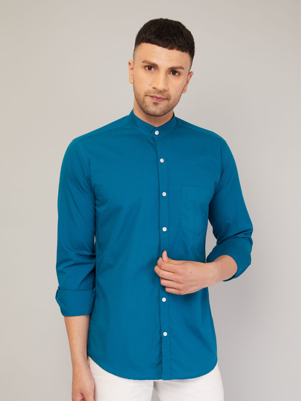 Mandarin collar shirt in Airforce Color