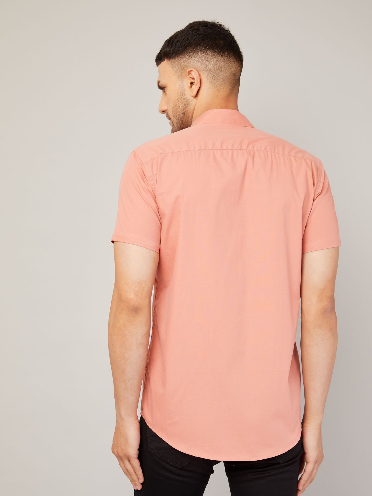 Louis Monarch's Men Regular Fit Solid Peach Spread Collar Casual Half Shirt