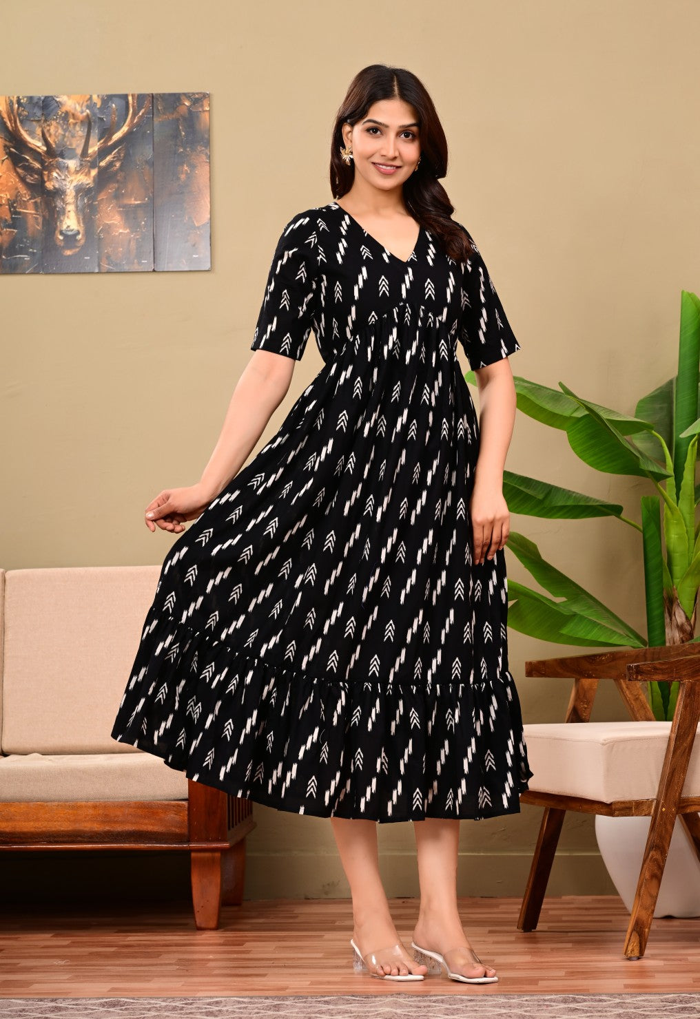 Nama’s Women Floral Printed Flared Midi Dress