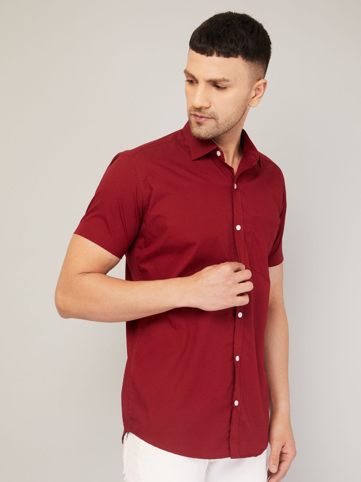 Louis Monarch's Men Regular Fit Solid Maroon Spread Collar Casual Half Shirt