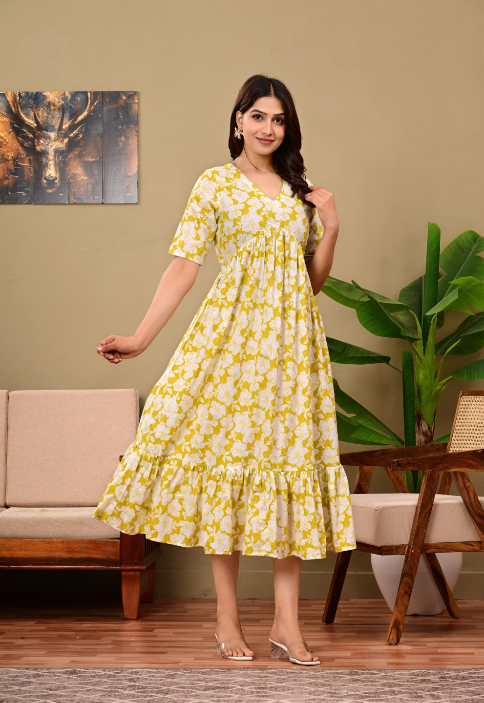 Nama’s Women Floral Printed Flared Midi Dress