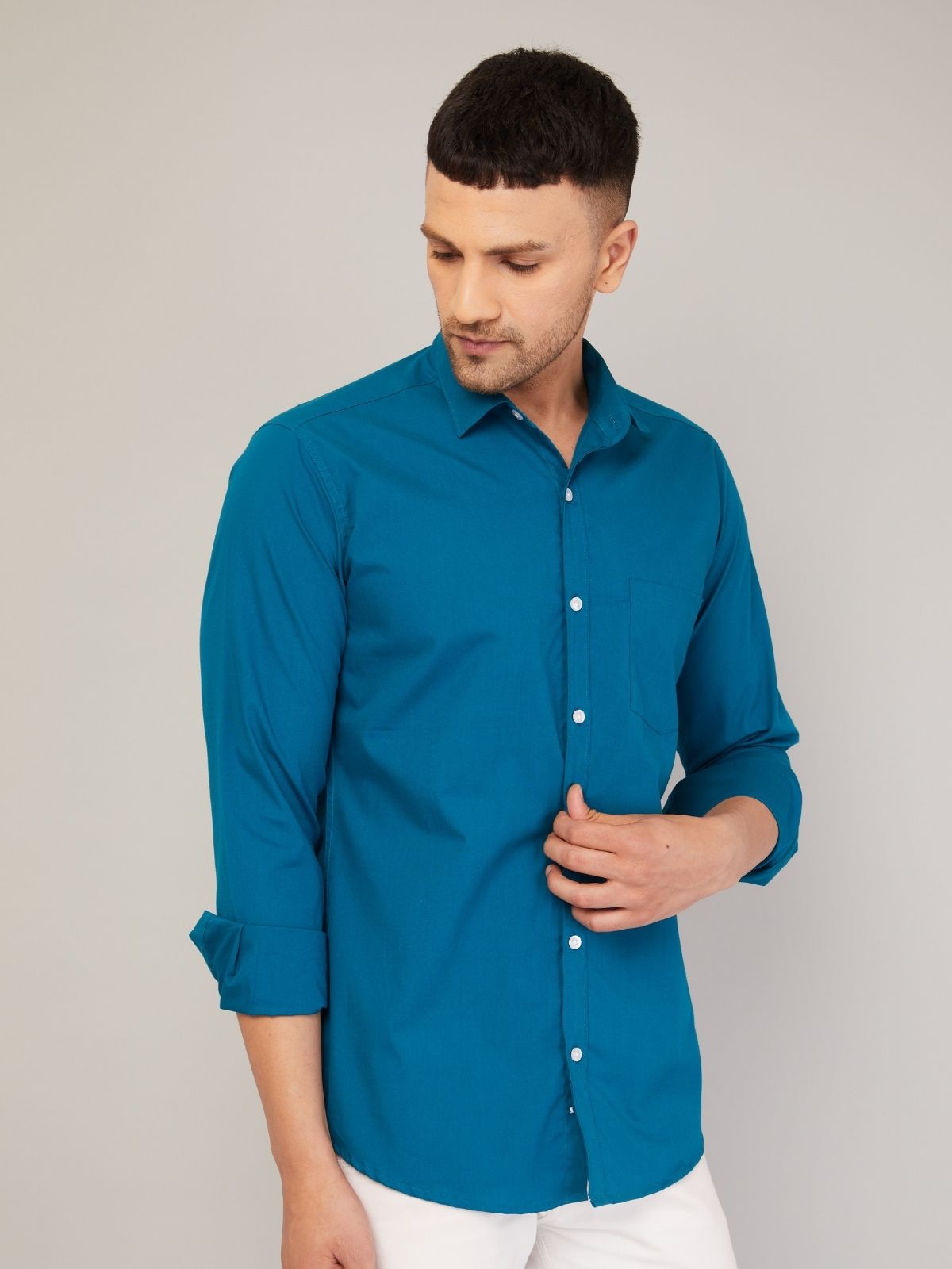 Louis Monarch Men Regular Fit Solid Spread  Collar Casual Airforce Color Shirt