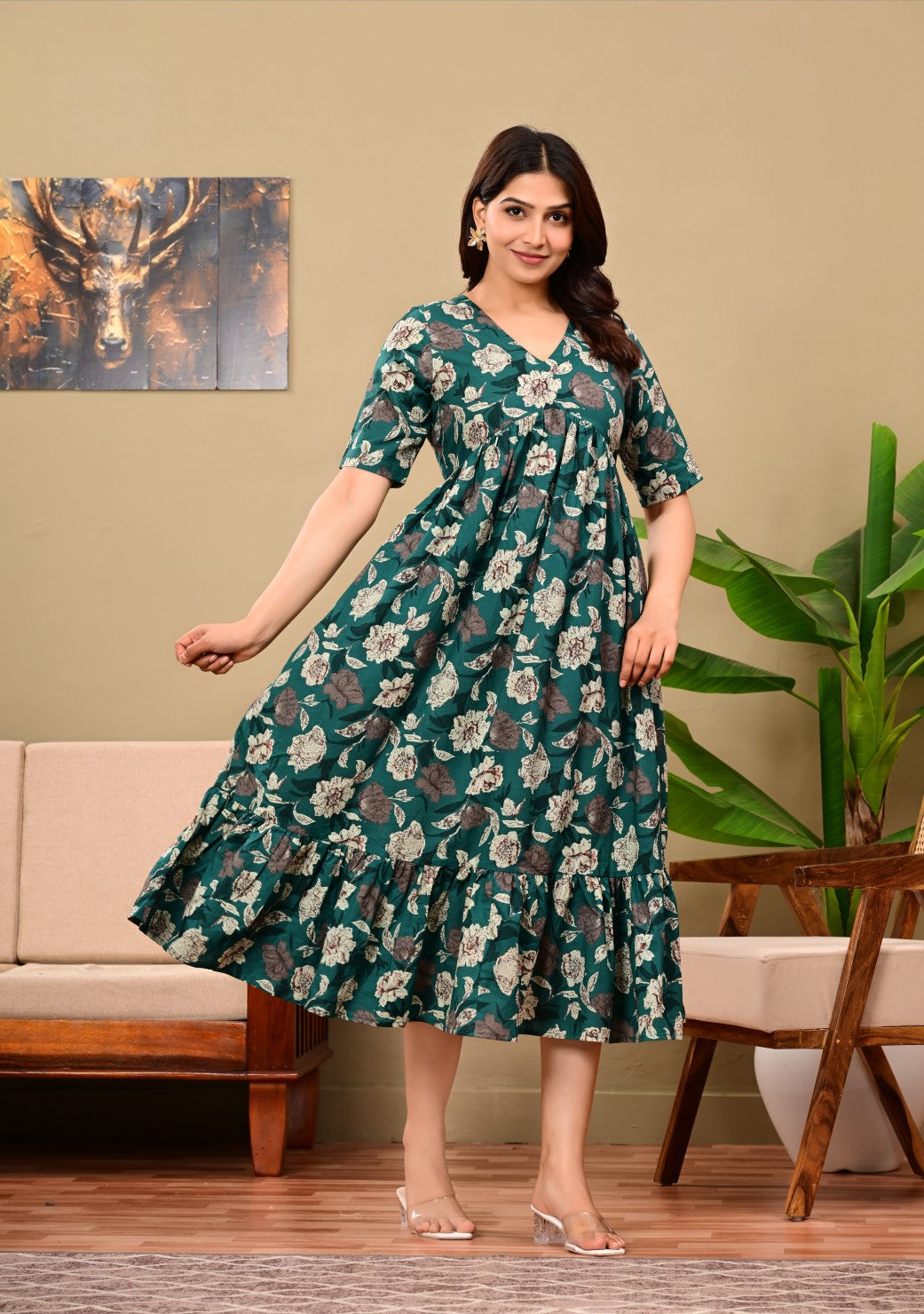 Nama’s Women Floral Printed Flared Midi Dress