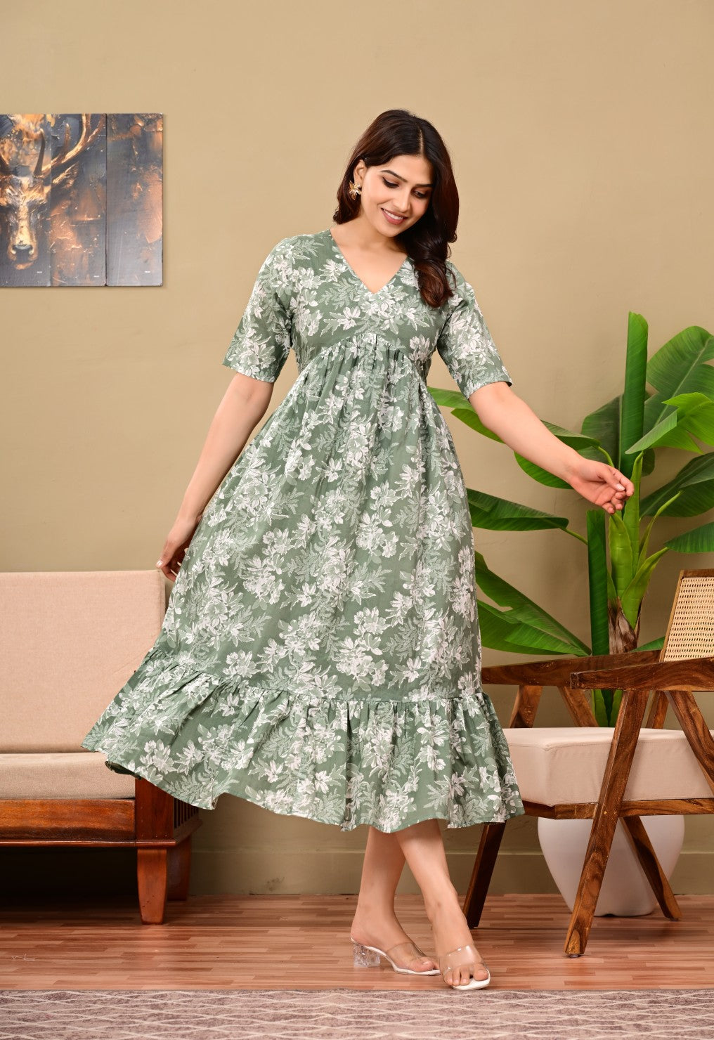 Nama’s Women Floral Printed Flared Midi Dress