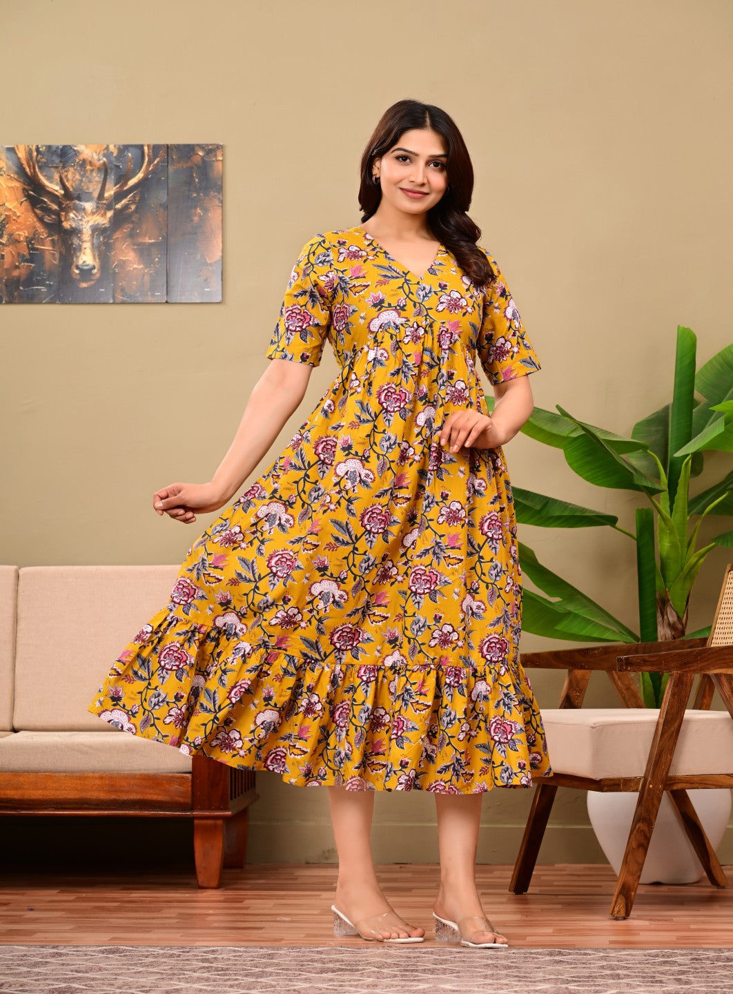 Nama’s Women Floral Printed Flared Midi Dress