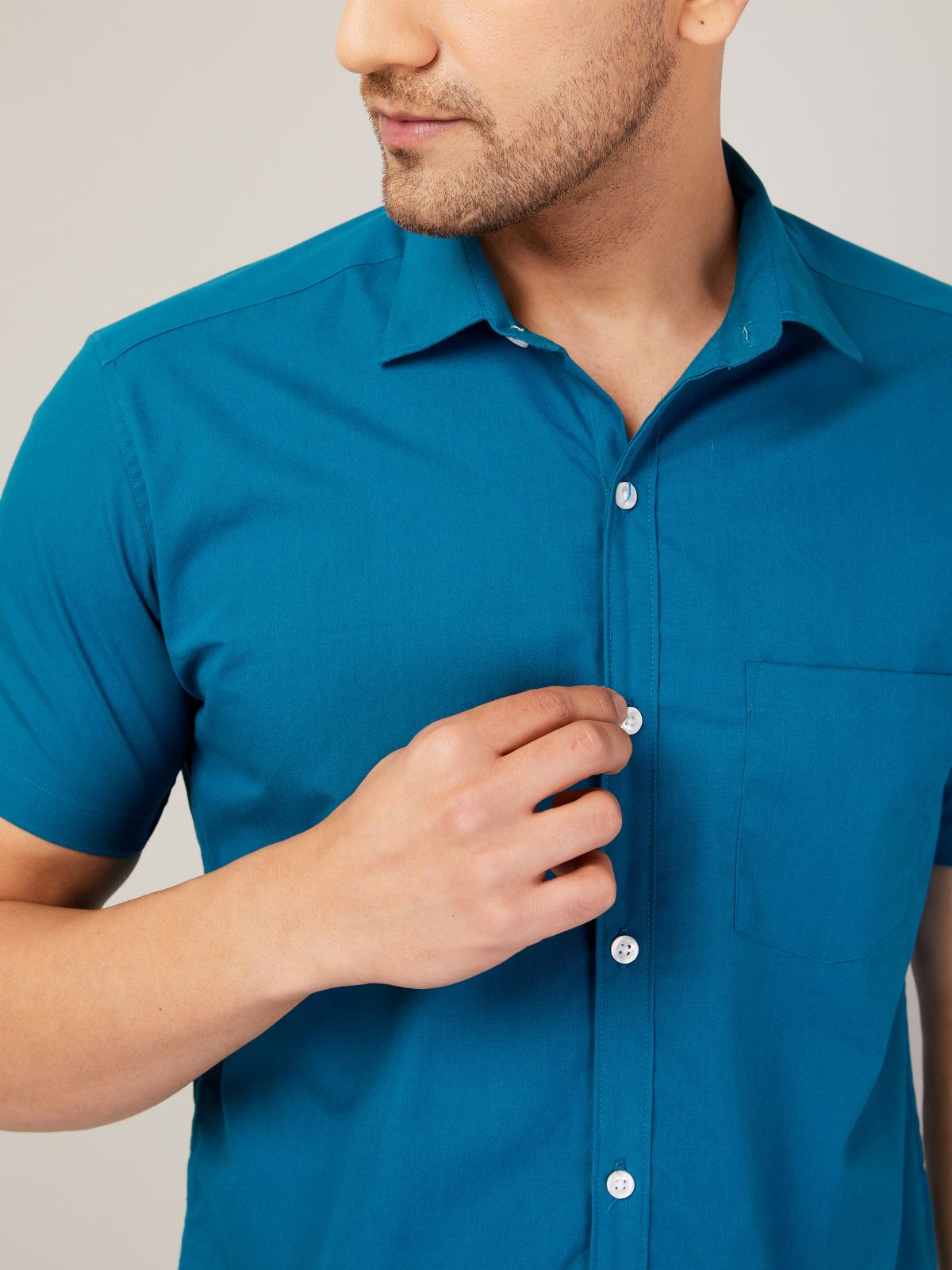 Louis Monarch Men Regular Fit Solid Airforce Spread Collar Casual Half Shirt