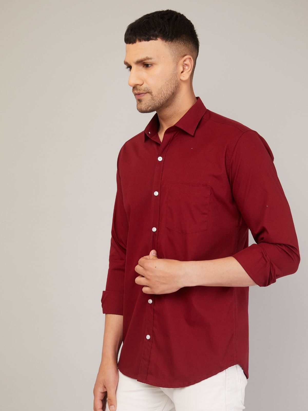 Louis Monarch Men Regular Fit Solid Spread  Collar Casual Wine Color Shirt