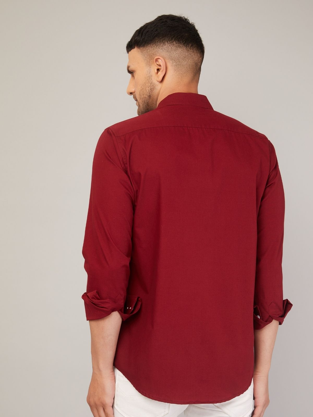 Louis Monarch Men Regular Fit Solid Spread  Collar Casual Wine Color Shirt