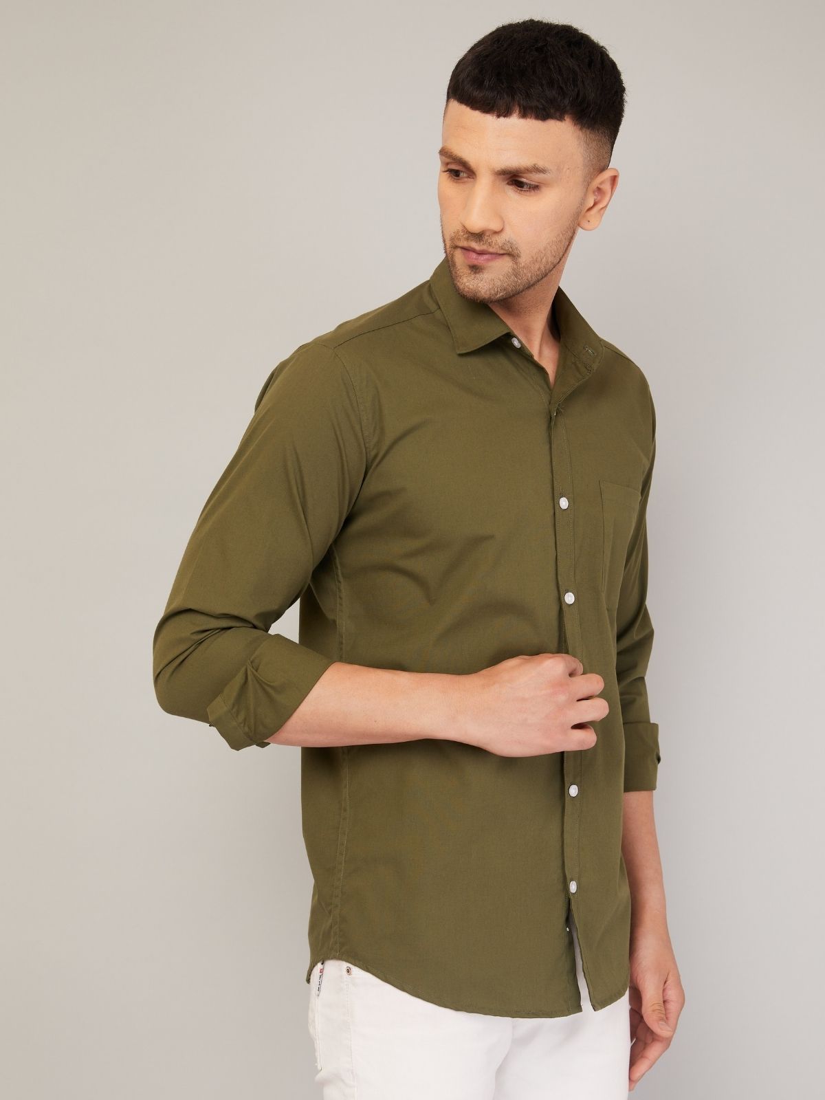 Louis Monarch Men Regular Fit Solid Spread  Collar Casual M Green Color Shirt