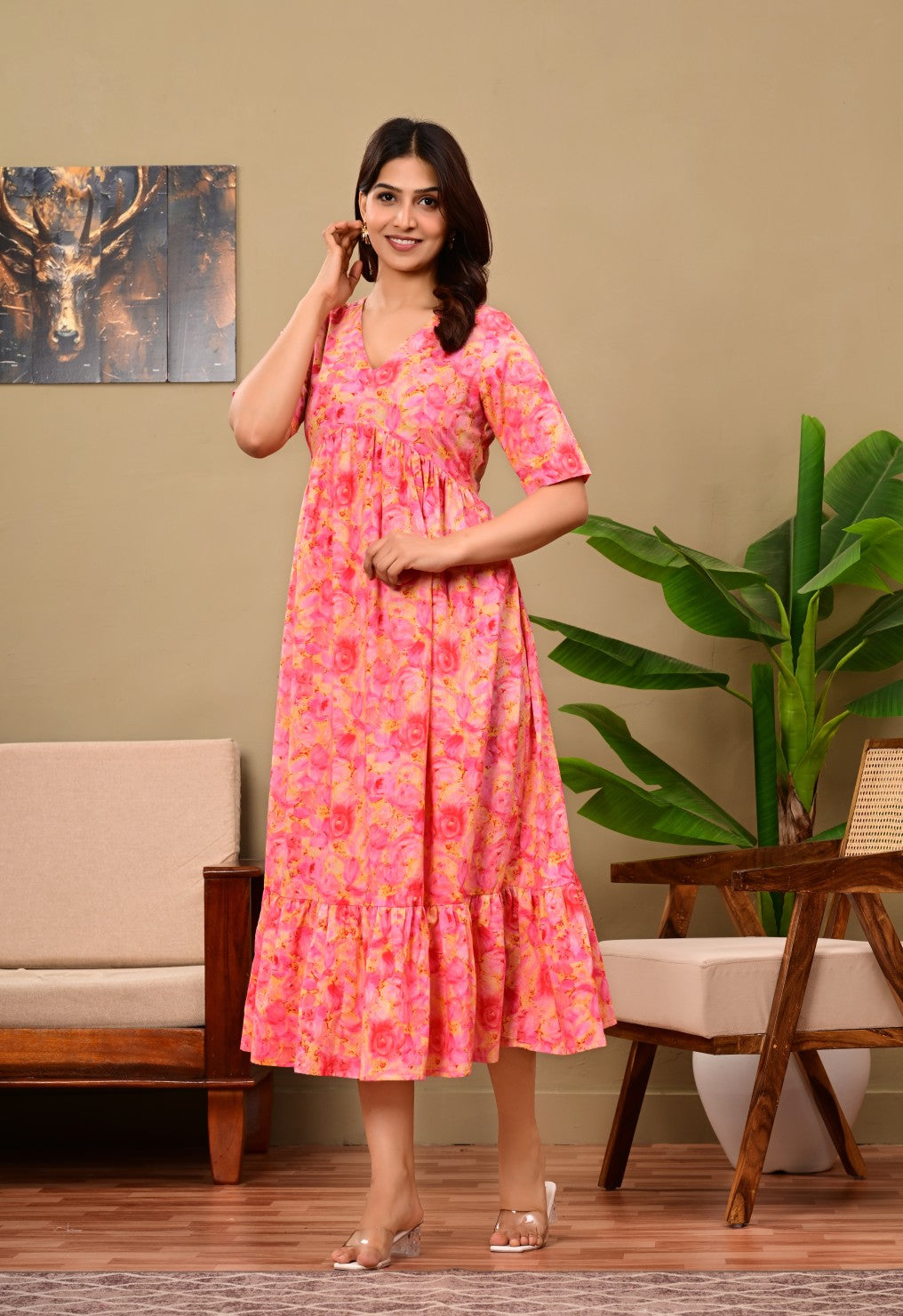 Nama’s Women Floral Printed Flared Midi Dress