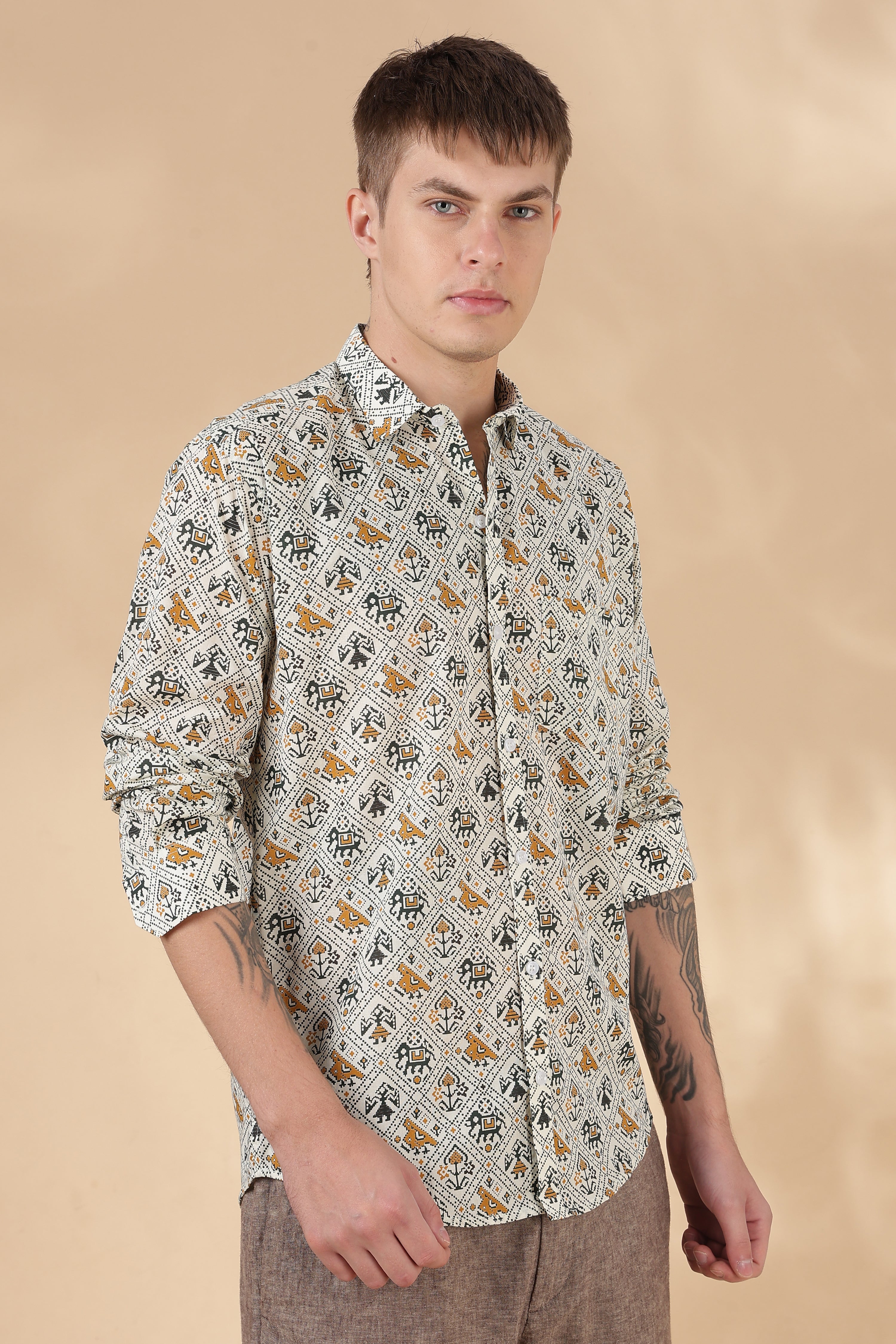 Nama’s Men Full Sleeve Printed Cotton Shirt