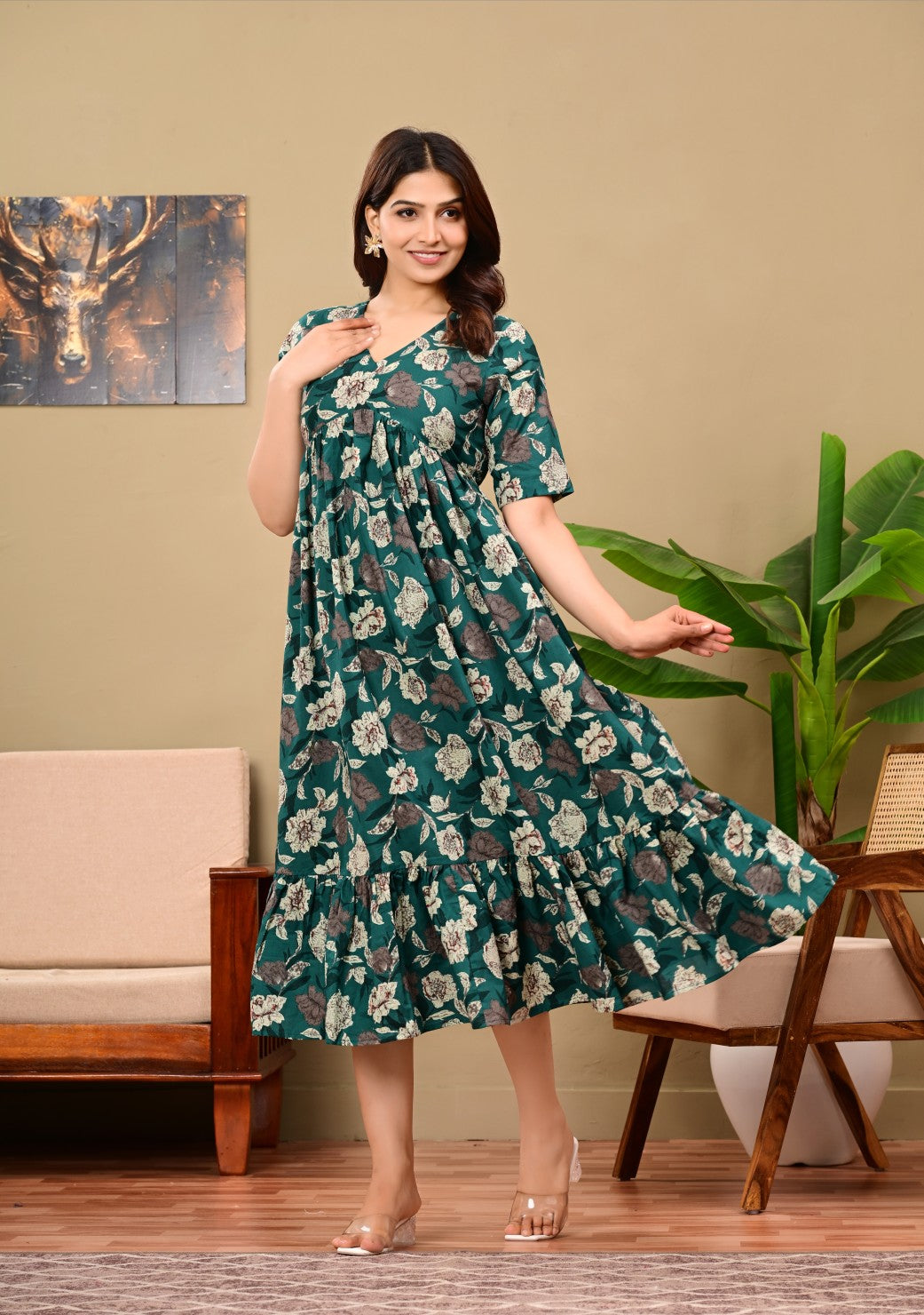 Nama’s Women Floral Printed Flared Midi Dress