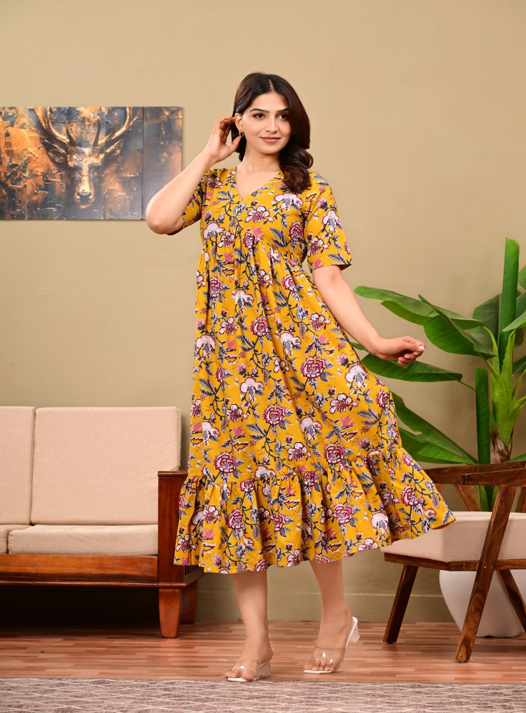 Nama’s Women Floral Printed Flared Midi Dress