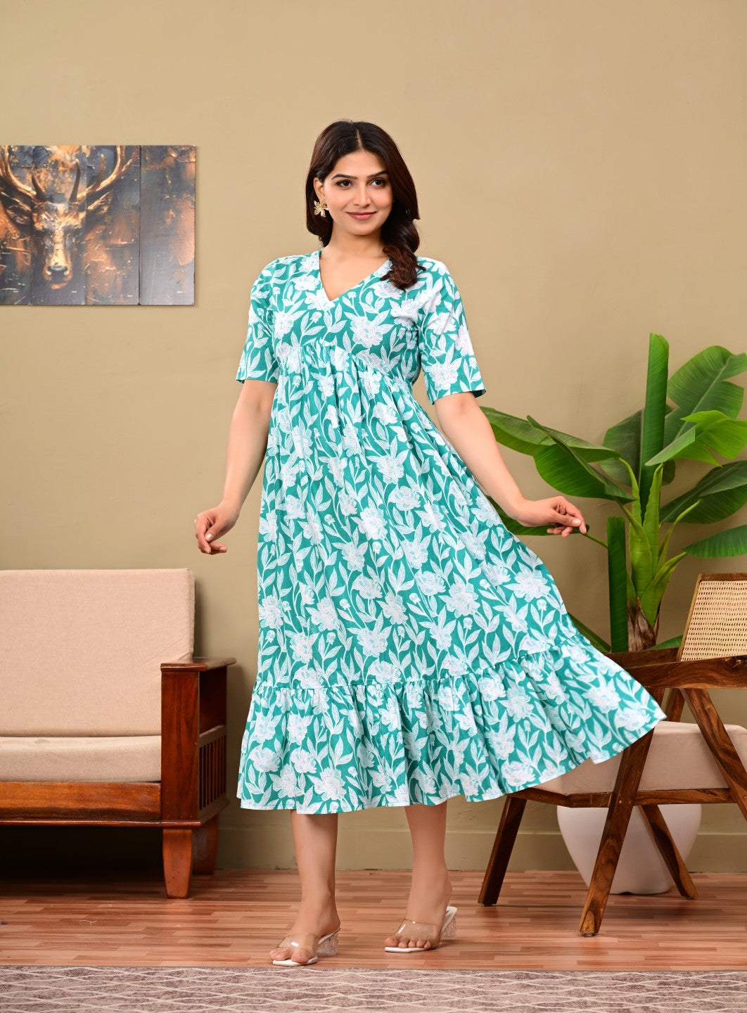 Nama’s Women Floral Printed Flared Midi Dress