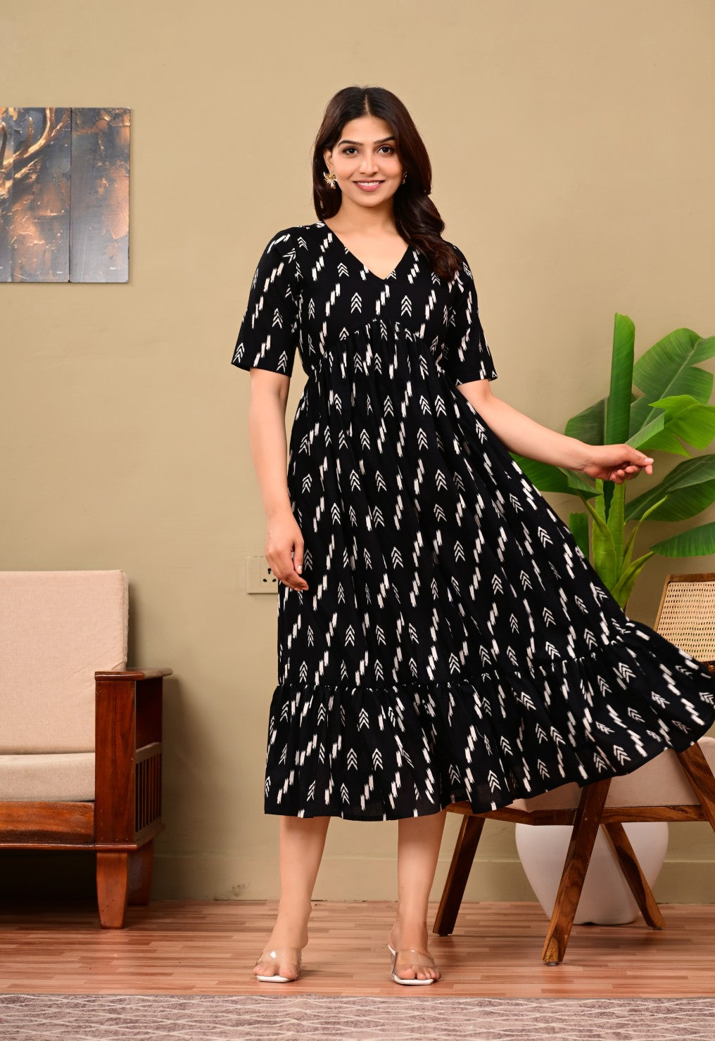 Nama’s Women Floral Printed Flared Midi Dress