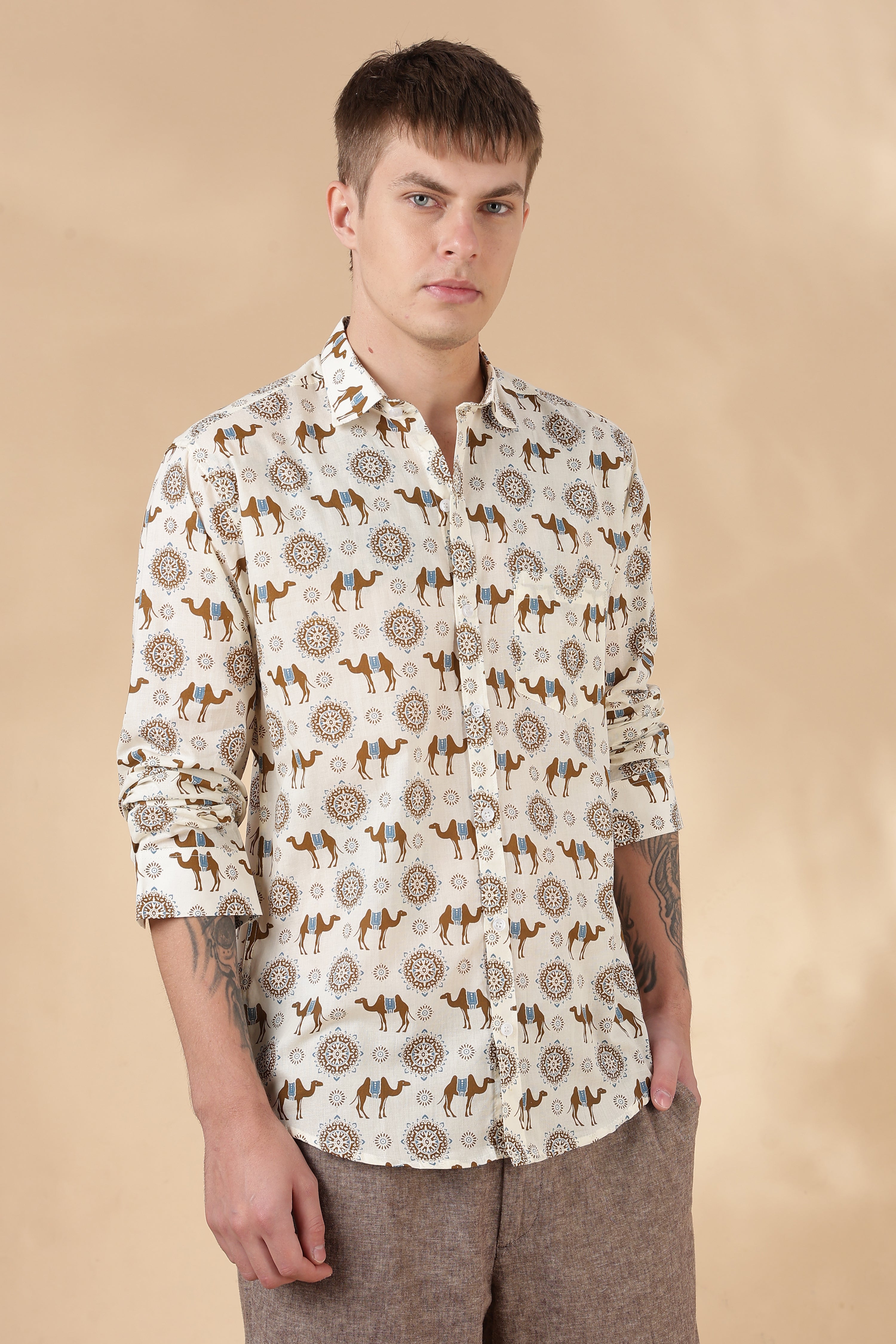 Nama’s Men Full Sleeve Printed Cotton Shirt