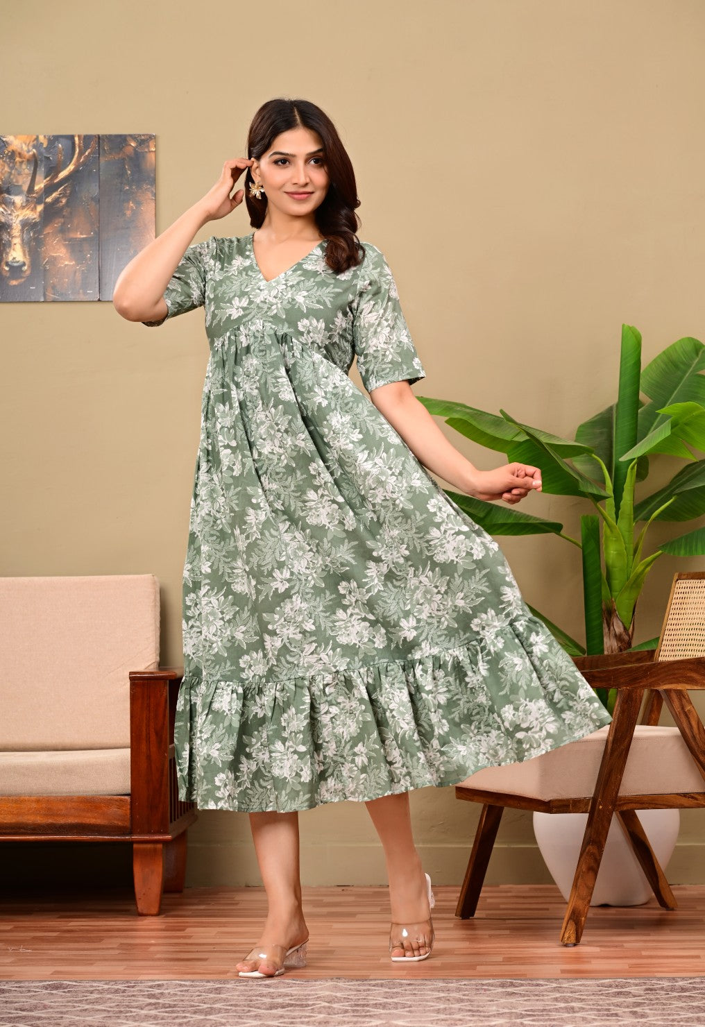 Nama’s Women Floral Printed Flared Midi Dress