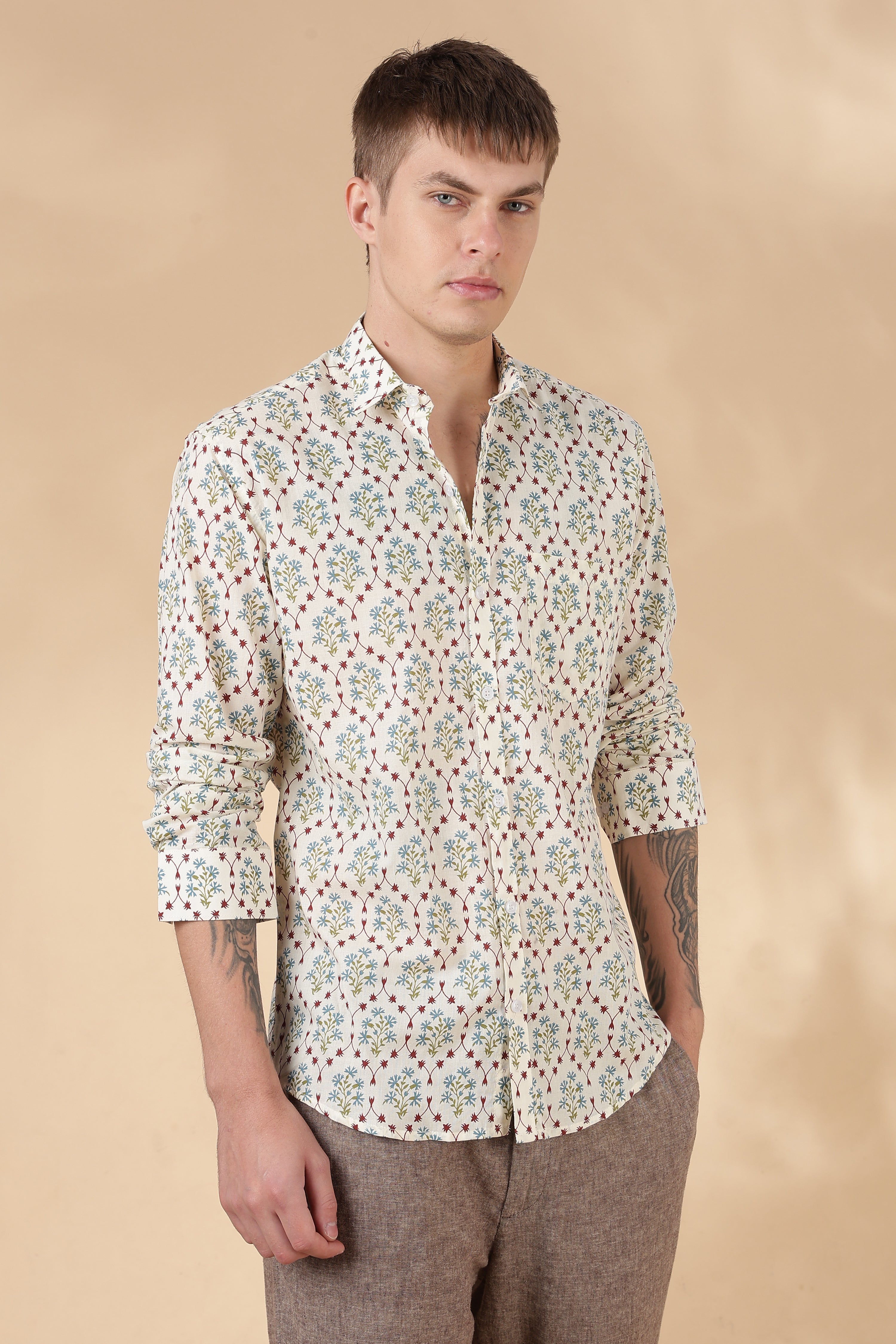 Nama’s Men Full Sleeve Printed Cotton Shirt