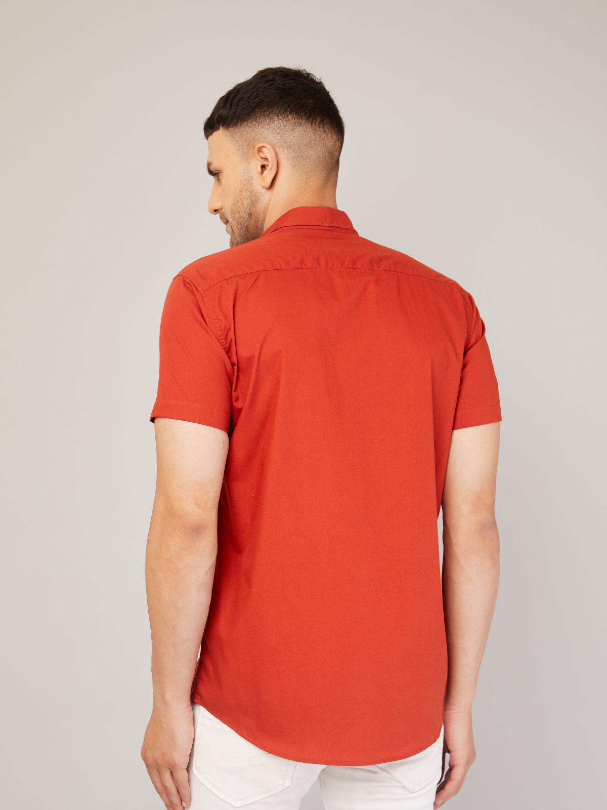 Louis Monarch's Men Regular Fit Solid Orange Spread Collar Casual Half Shirt