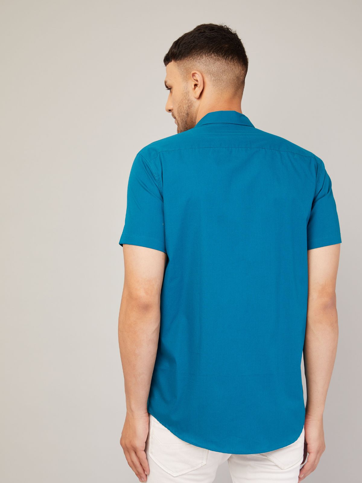 Louis Monarch Men Regular Fit Solid Airforce Spread Collar Casual Half Shirt