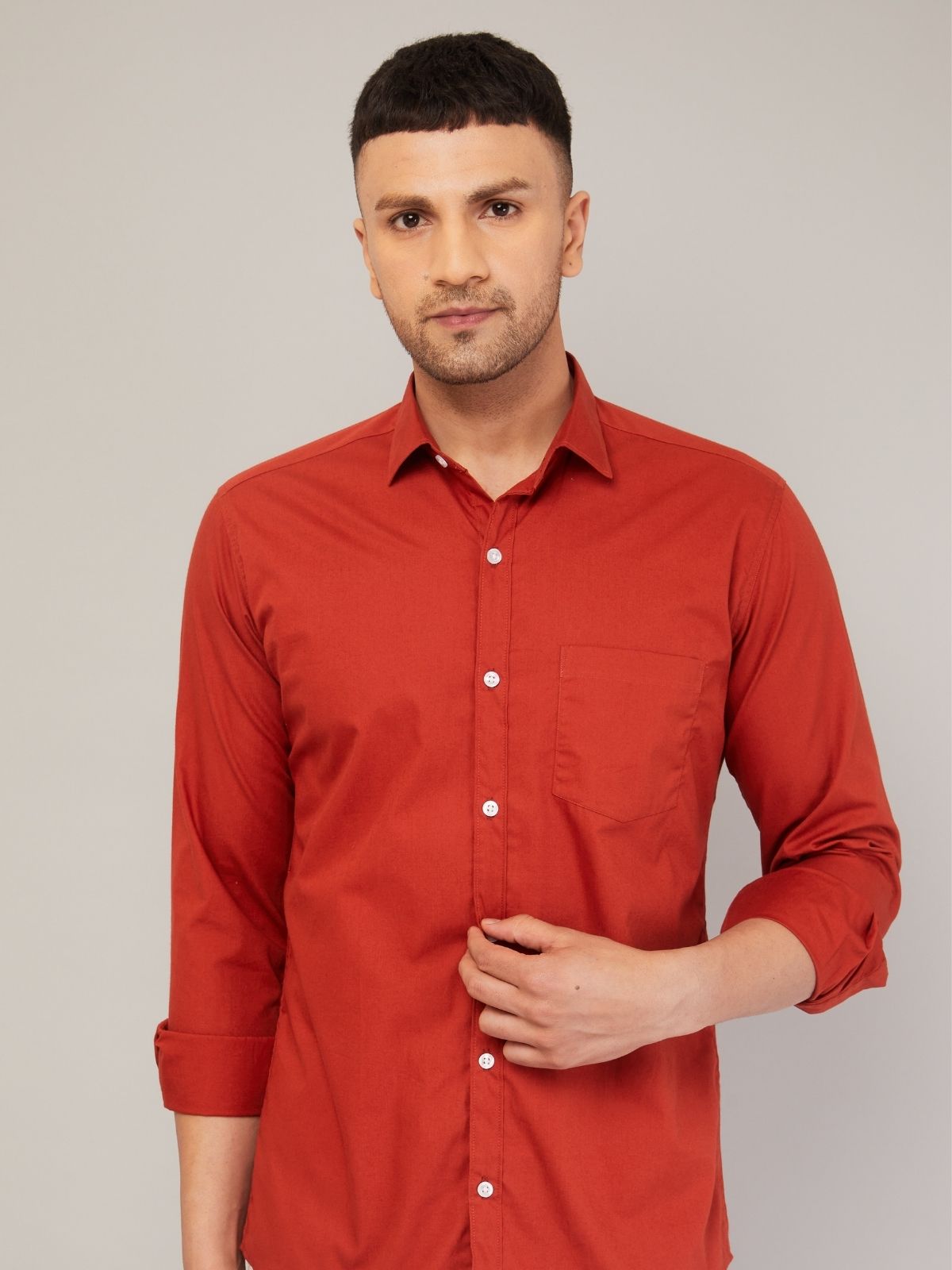 Louis Monarch Men Regular Fit Solid Spread  Collar Casual Orange Color Shirt