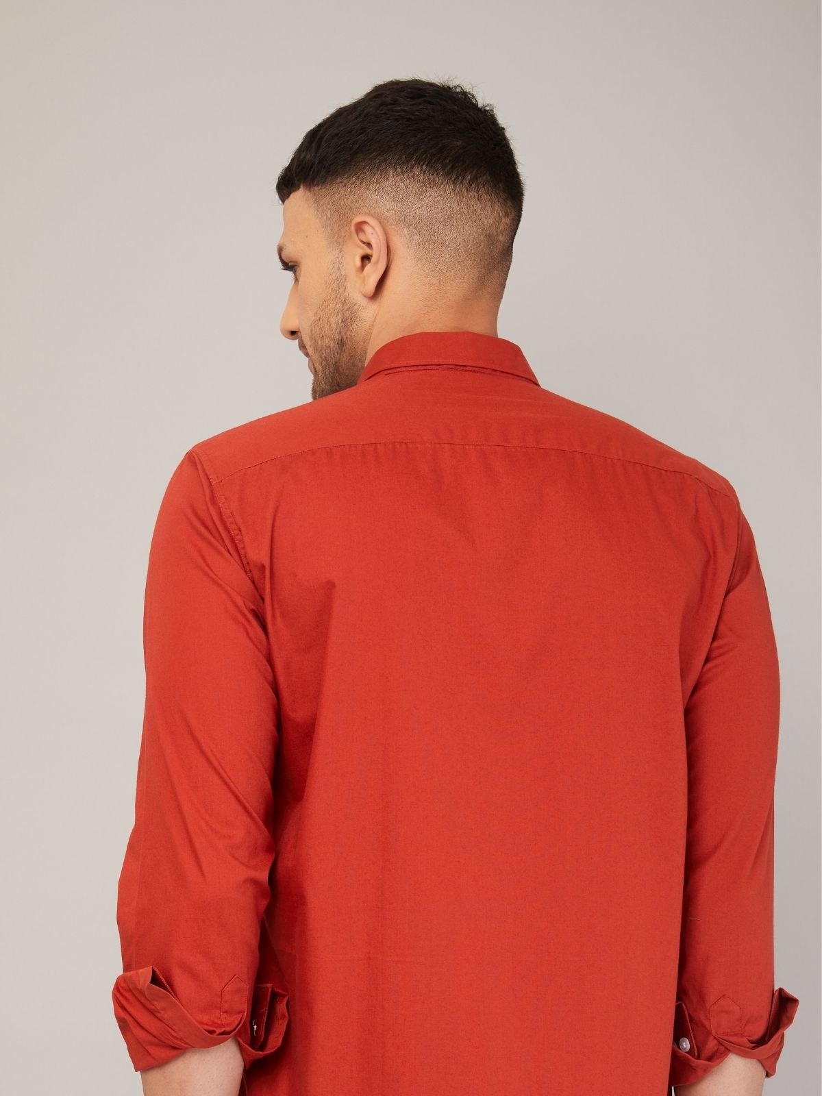 Louis Monarch Men Regular Fit Solid Spread  Collar Casual Orange Color Shirt