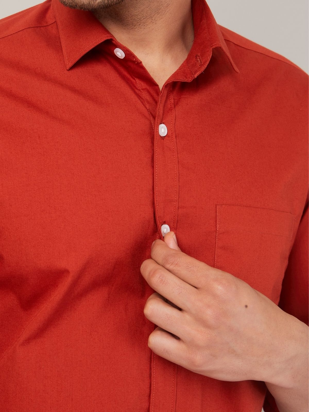 Louis Monarch Men Regular Fit Solid Spread  Collar Casual Orange Color Shirt