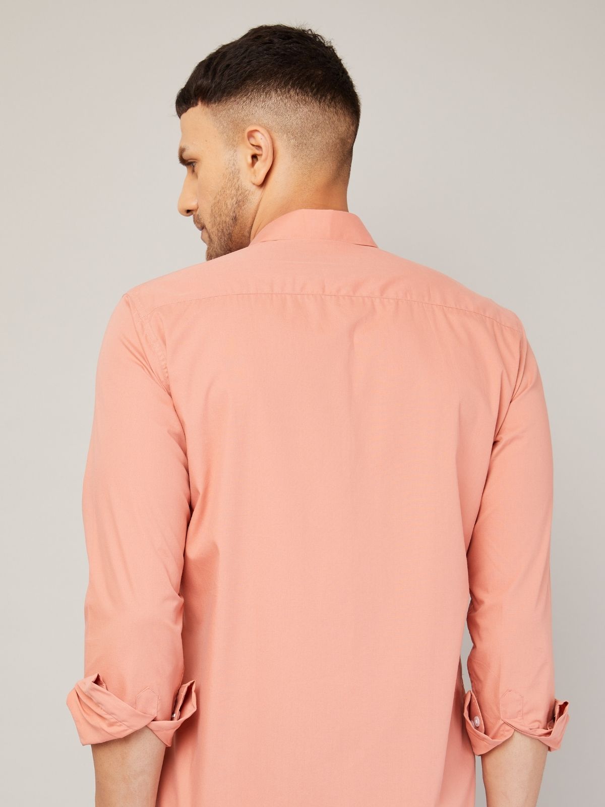 Louis Monarch Men Regular Fit Solid Spread  Collar Casual Peach Color Shirt