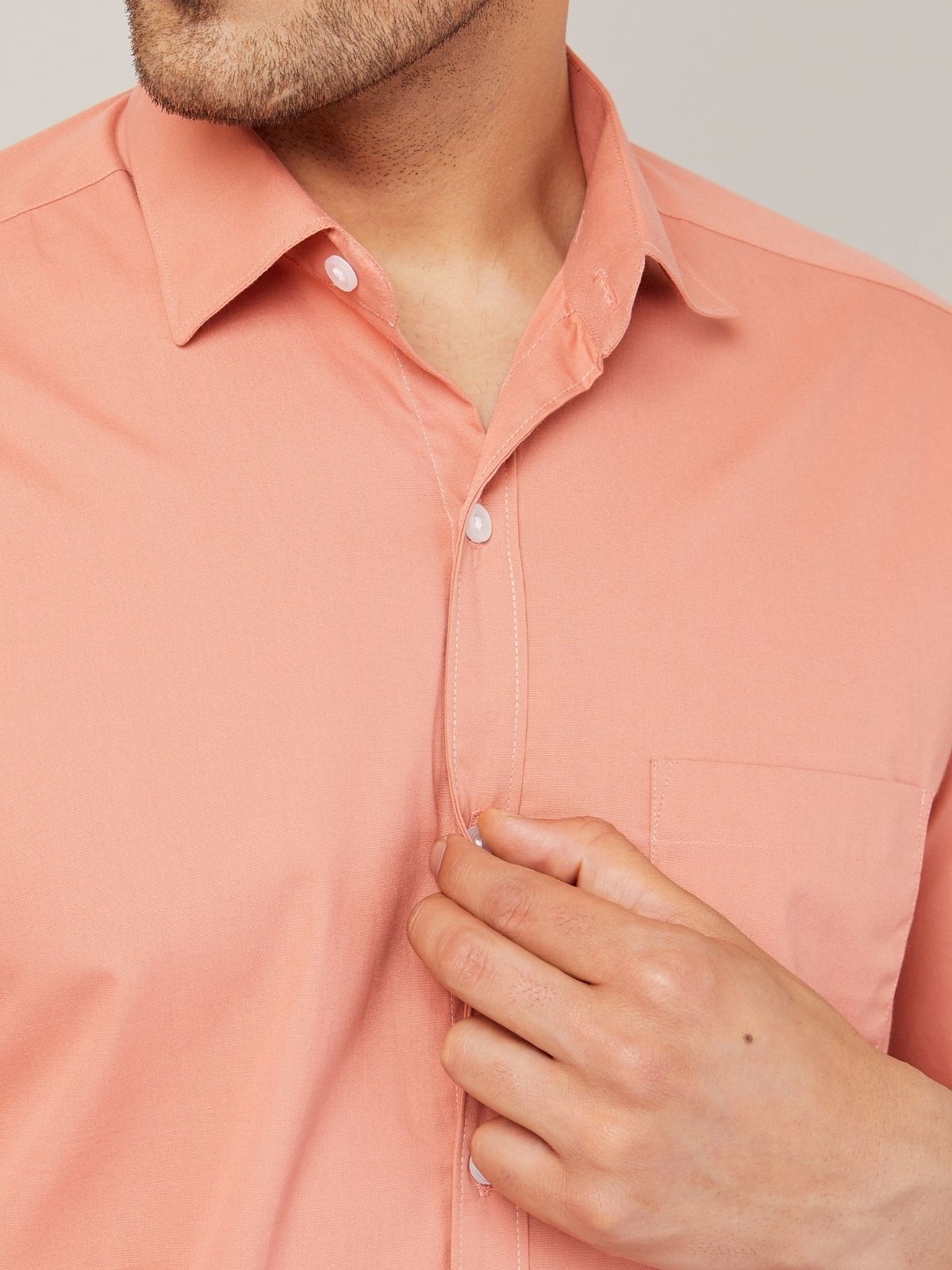 Louis Monarch Men Regular Fit Solid Spread  Collar Casual Peach Color Shirt