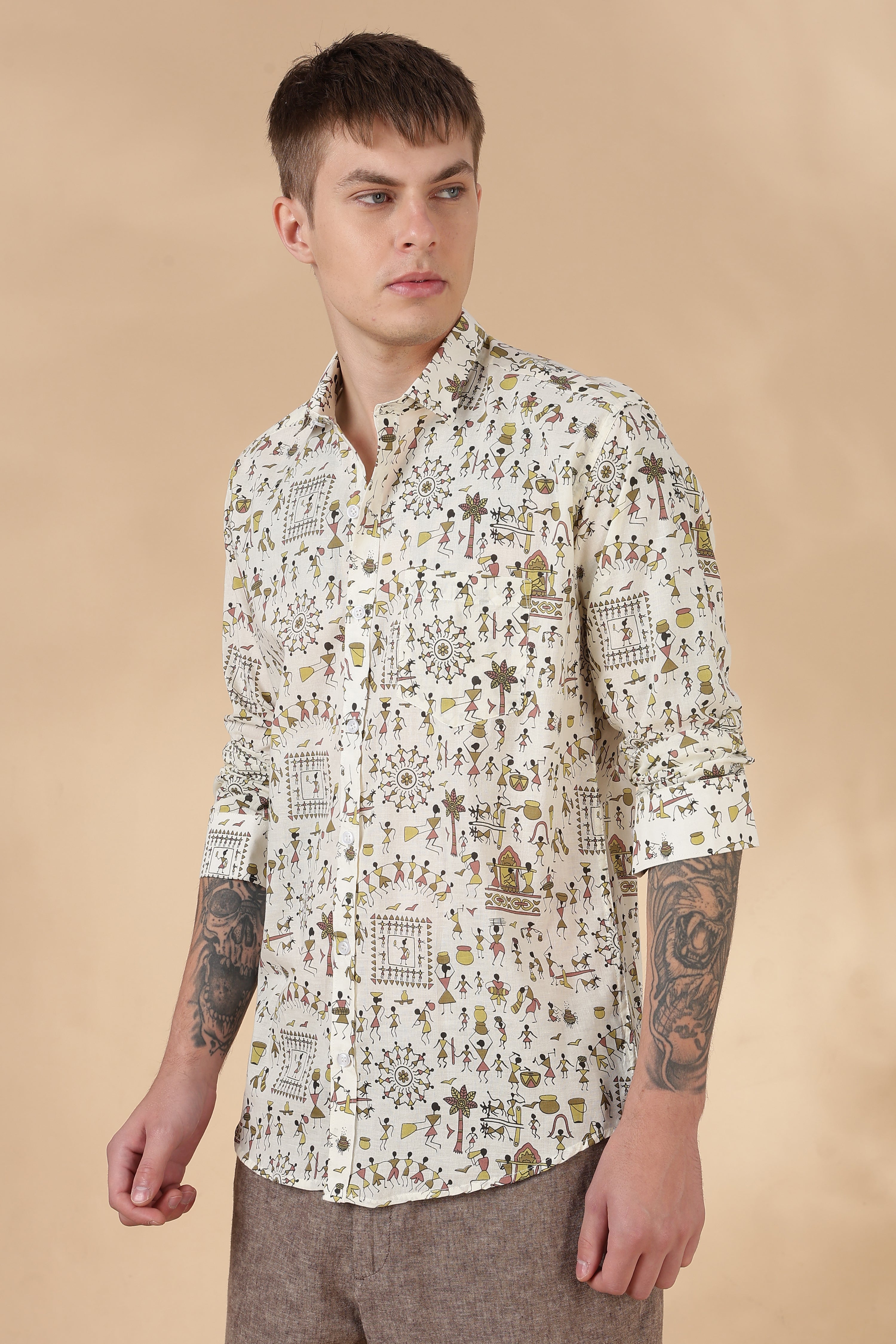 Nama’s Men Full Sleeve Printed Cotton Shirt