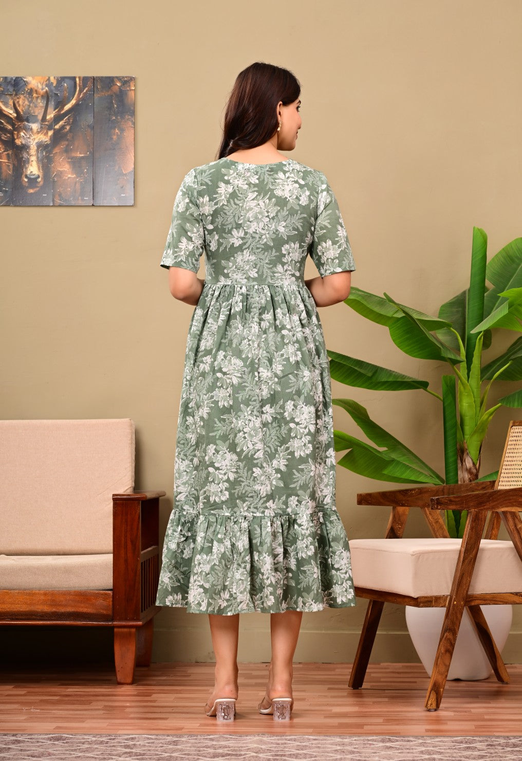 Nama’s Women Floral Printed Flared Midi Dress