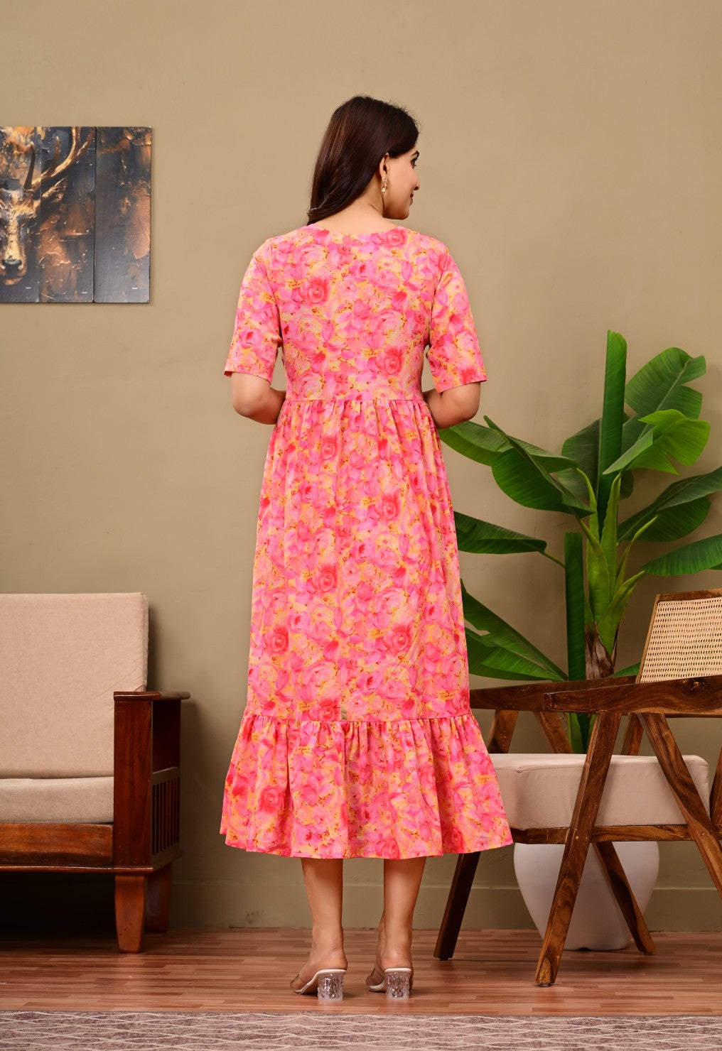 Nama’s Women Floral Printed Flared Midi Dress