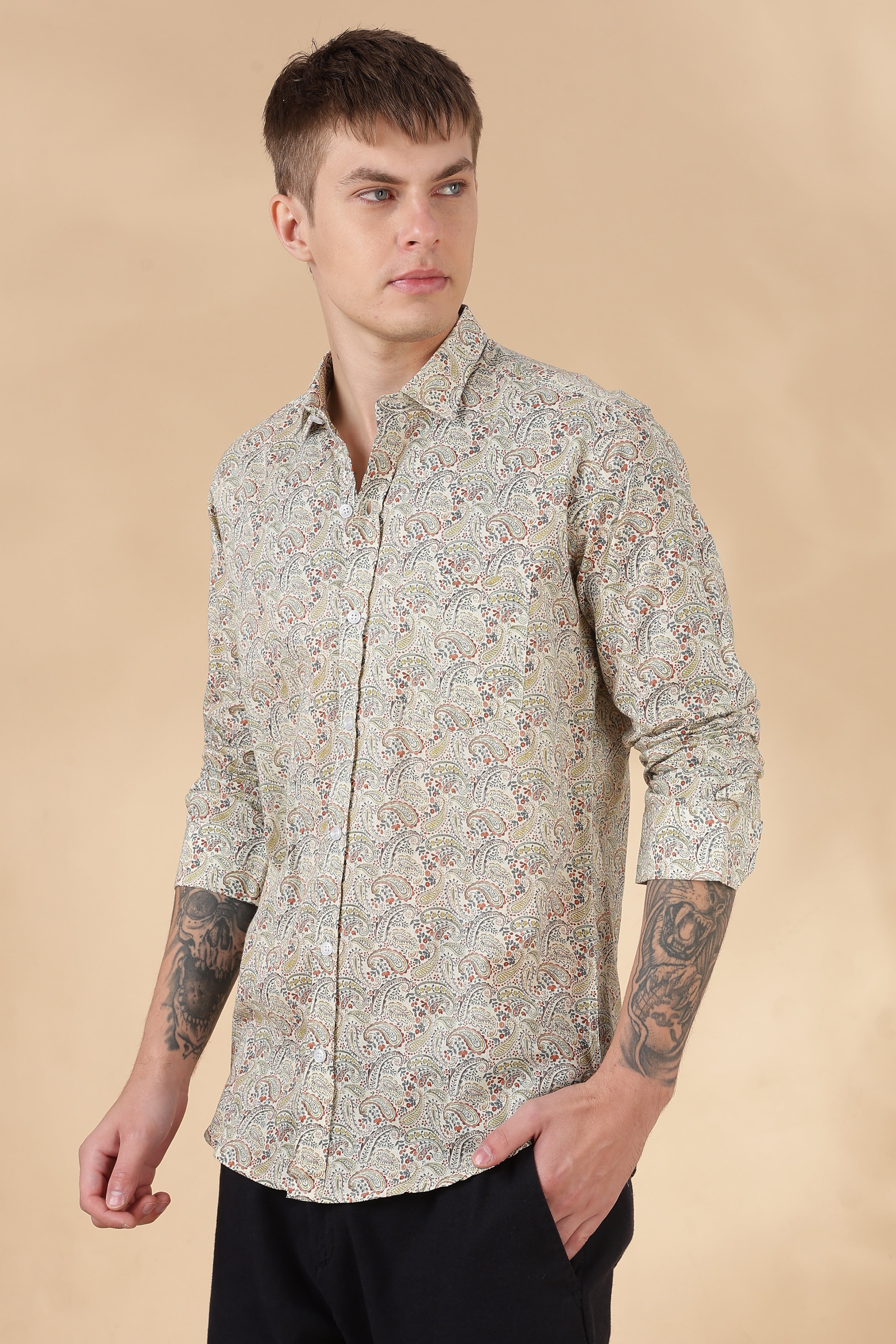 Nama’s Men Full Sleeve Printed Cotton Shirt