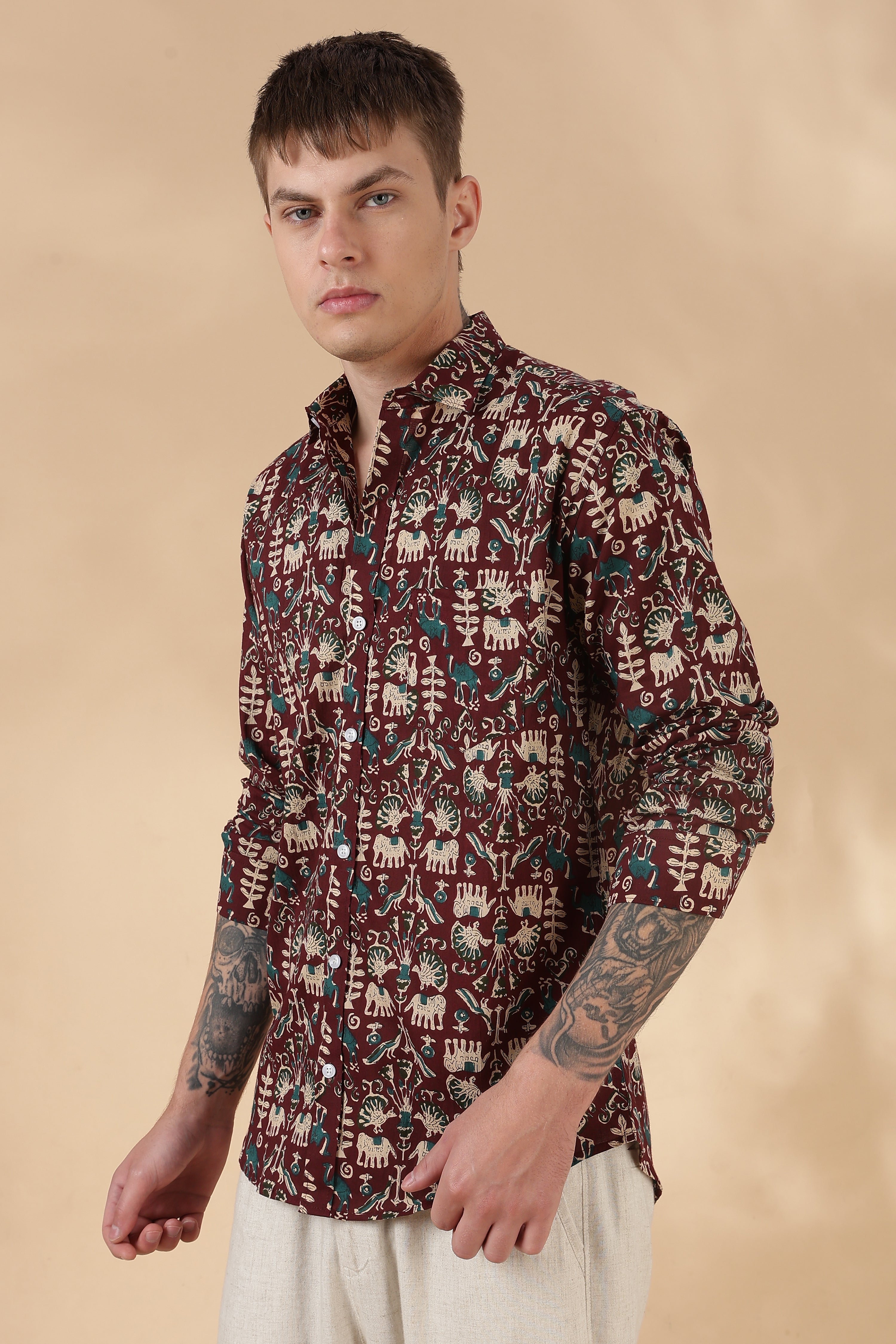 Nama’s Men Full Sleeve Printed Cotton Shirt