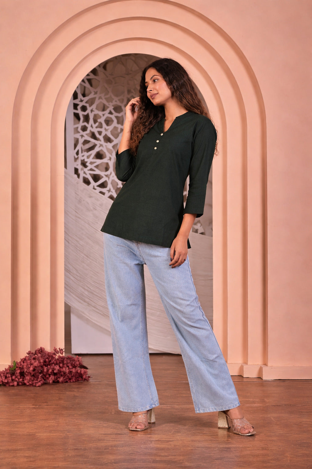 Nama’s Women Solid Black Straight Kurti Top